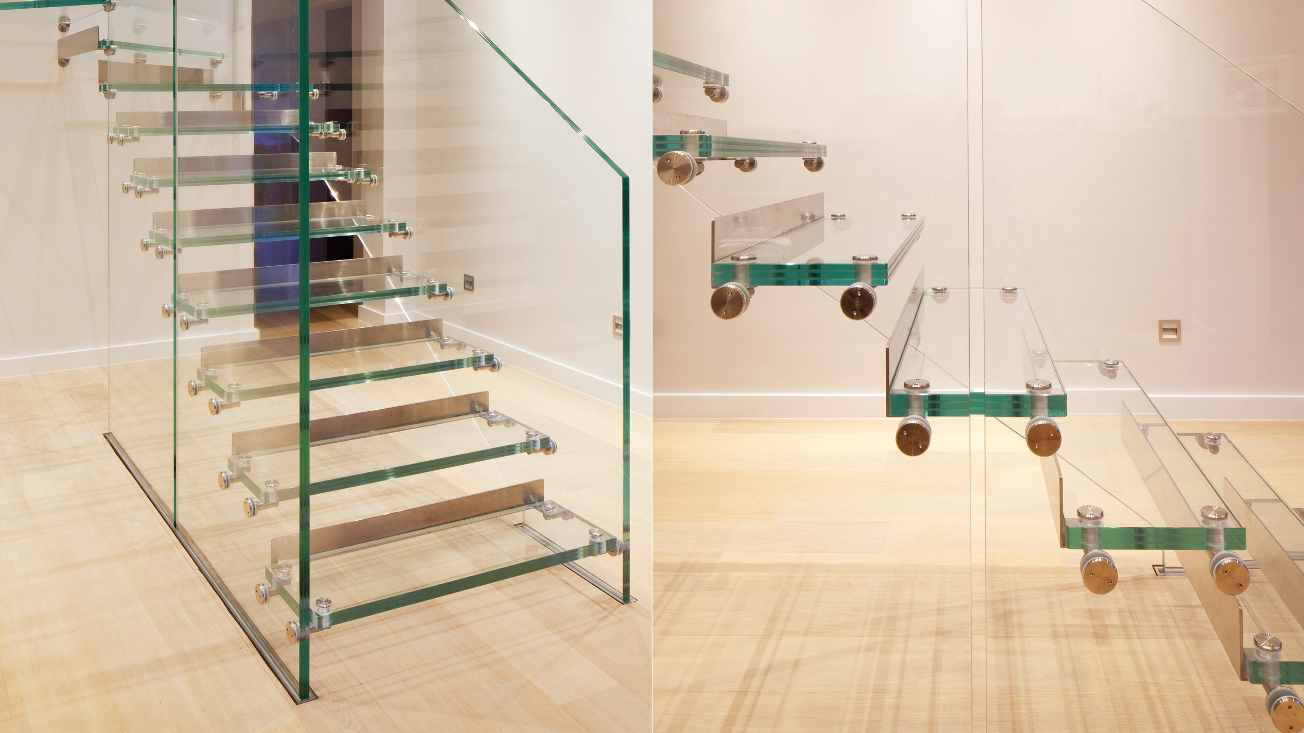 Architecural glass for stairs, walkway, facade and entrance portal by