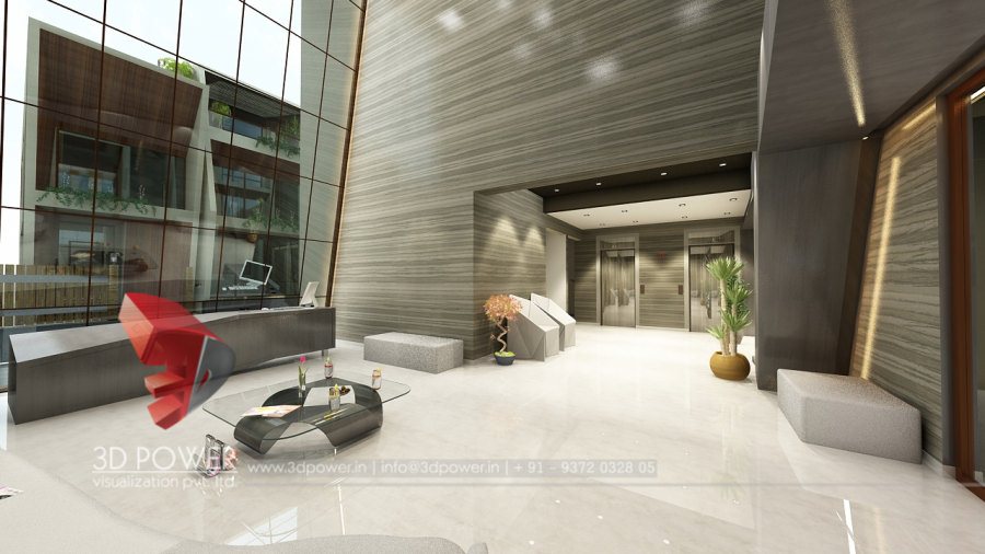 3D Apartment lobby and shopping mall interior rendering & elevation by