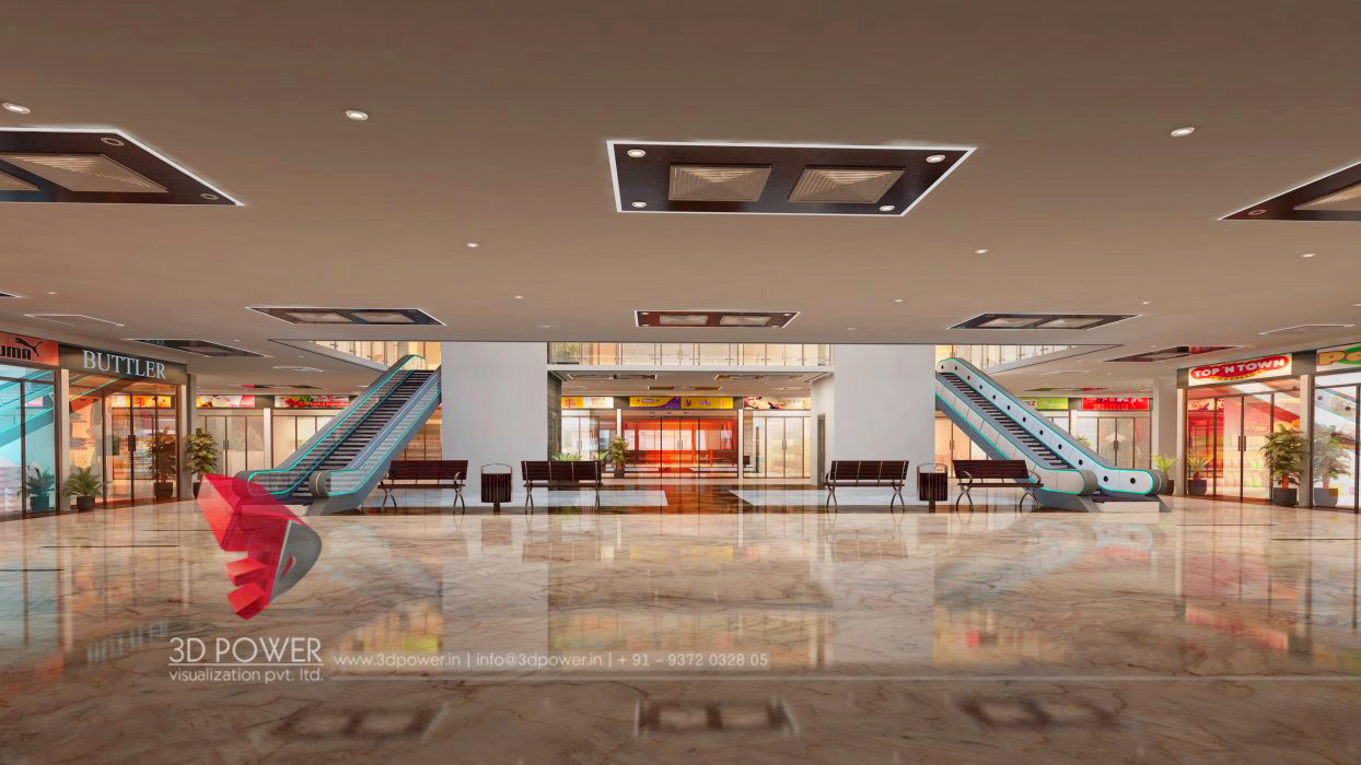 3D Apartment lobby and shopping mall interior rendering & elevation by