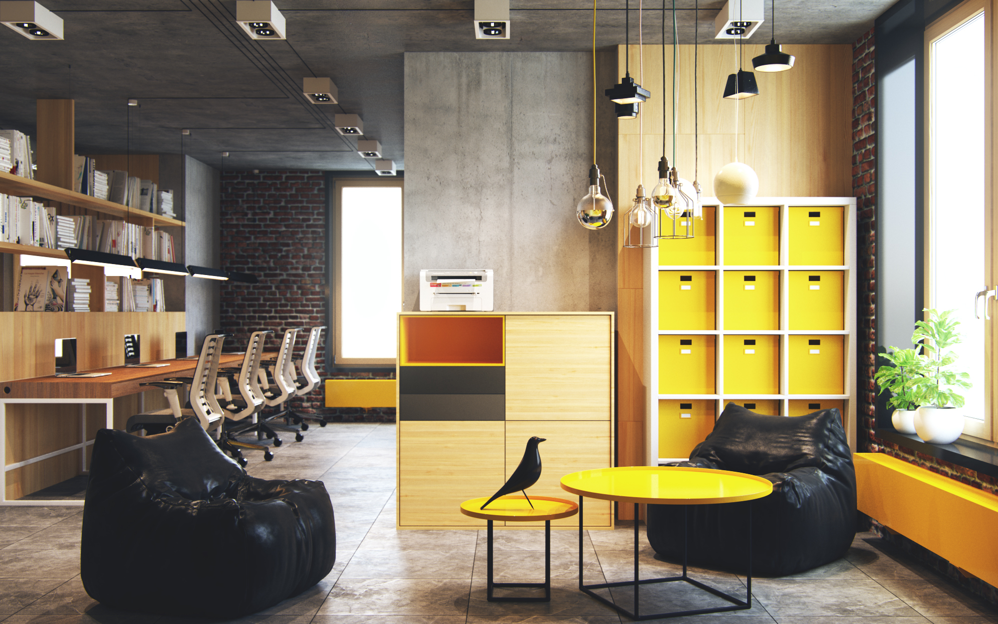 Мебель для офиса в стиле лофт желтого