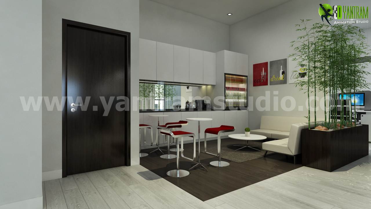 3d Architectural Rendering Of Office Space Interior And Exterior