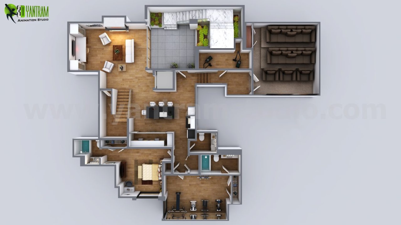 3D Floorplan of Modern House by Yantram Floor Plan Design