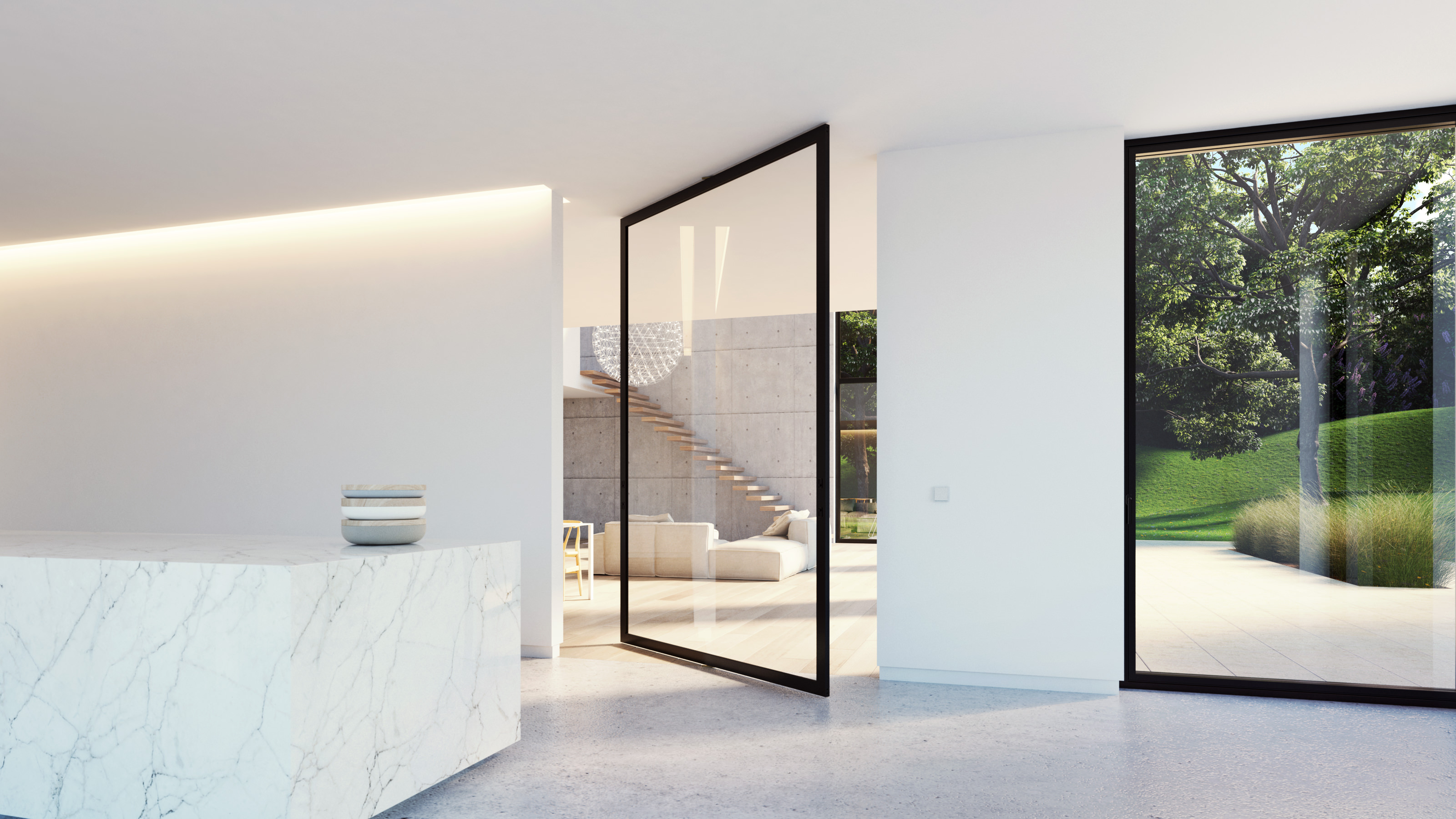 PORTAPIVOT MINI-MAX - DOUBLE DOOR+FIXED Pivot glass and aluminium door By  Portapivot