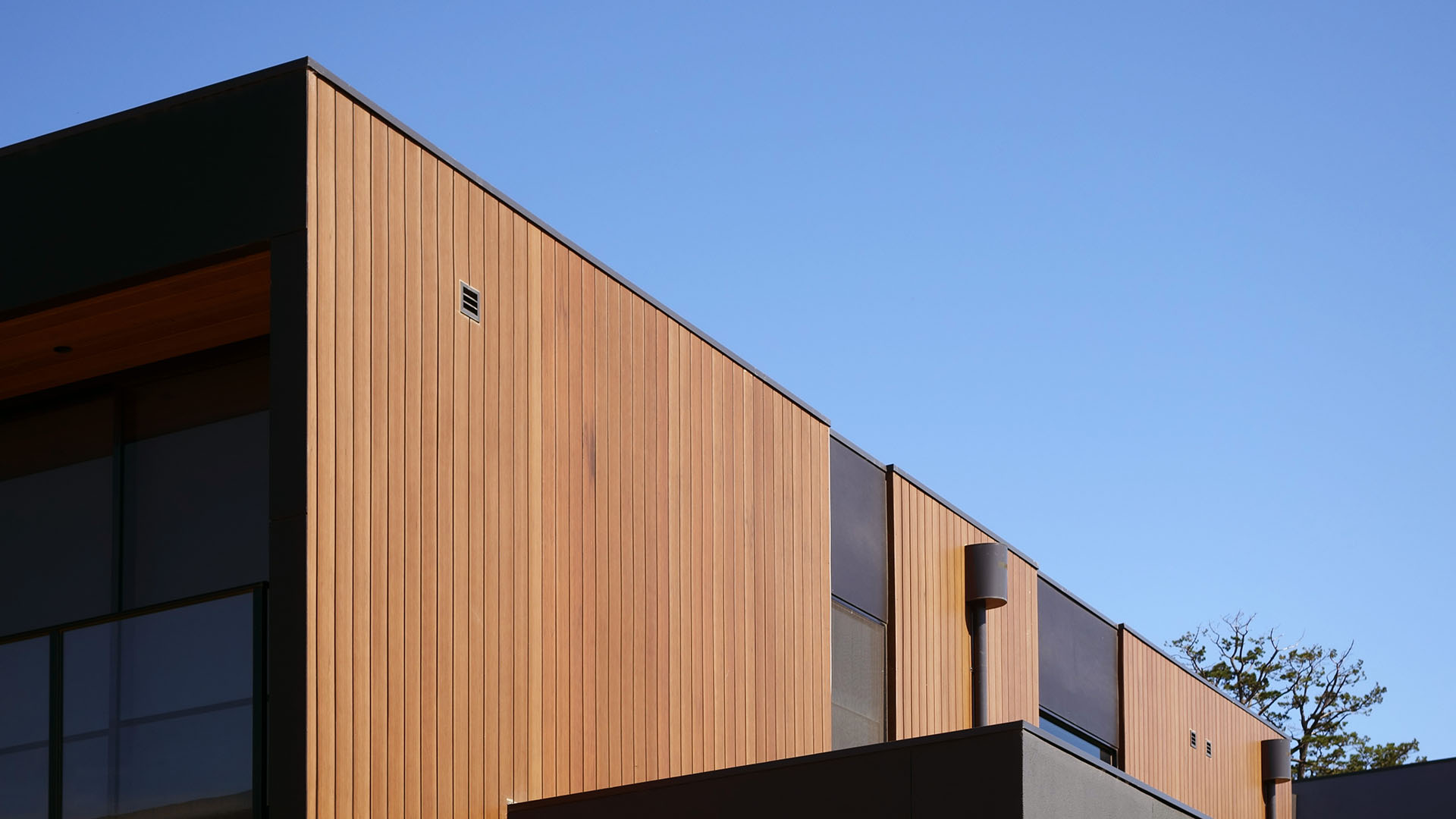 Exterior wood strip ceiling