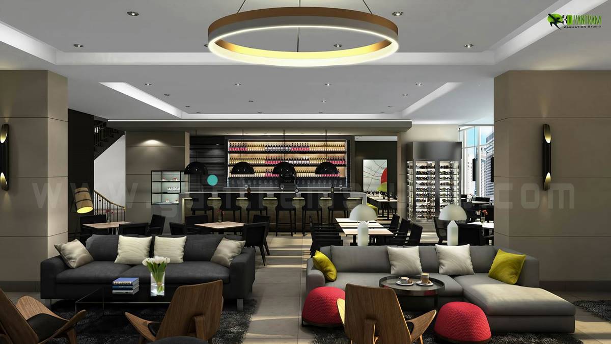 Glamorous Living 3D Hotel Bar Interior Design View by Yantram ...