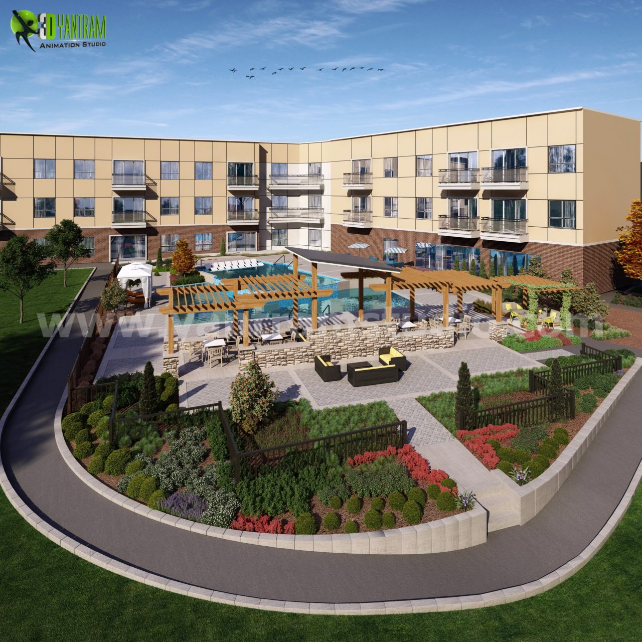 Residential Apartment’s Common Pool View by Architectural Rendering