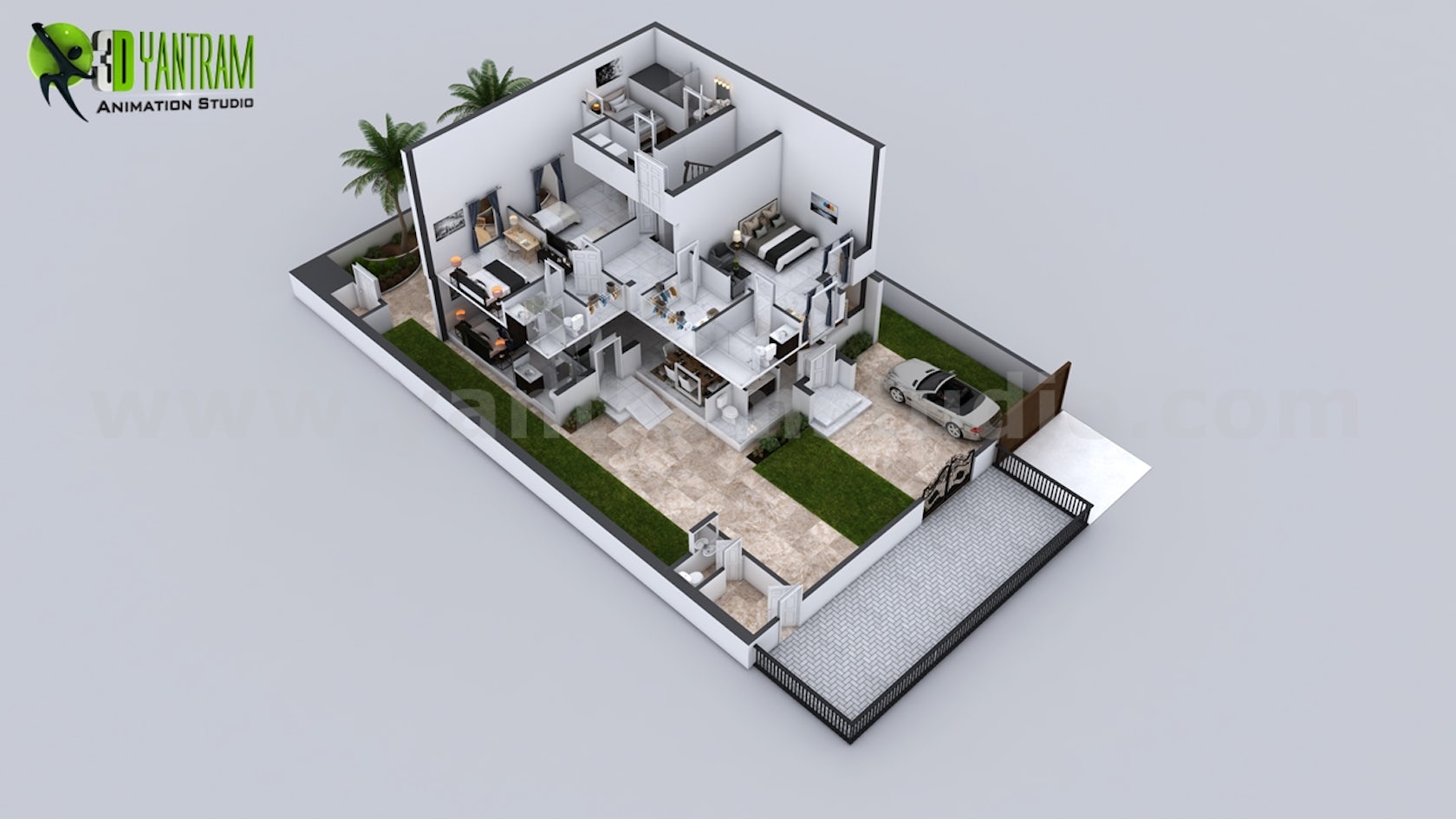 3D Floor Plan of 3 Story House with Cut-Section View by Yantram 3d floor  plan software Rome, Italy by Yantram Floor plan Designer - Architizer