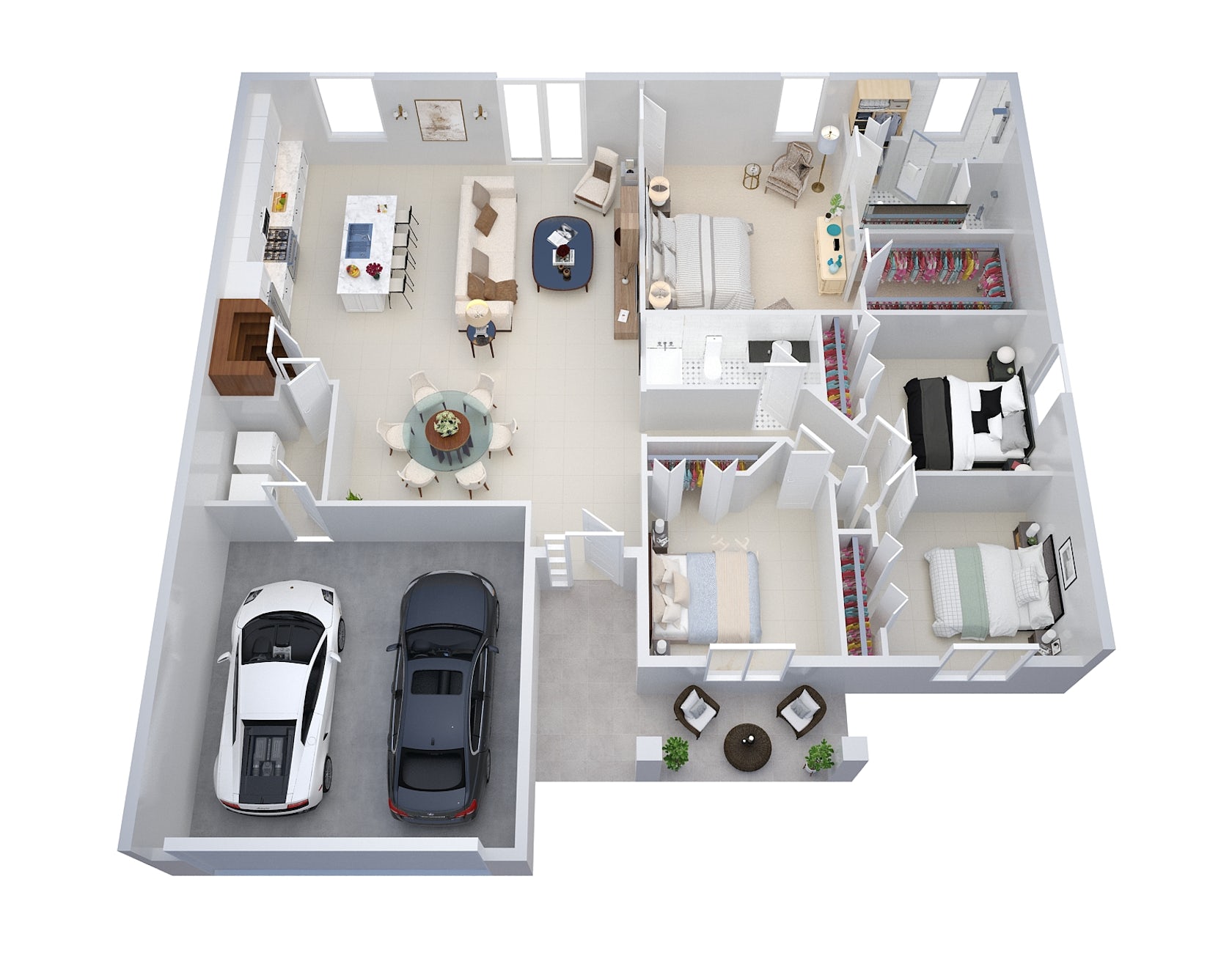 2 Bedroom House Plans Open Floor Plan 3D - dream-inuyasha