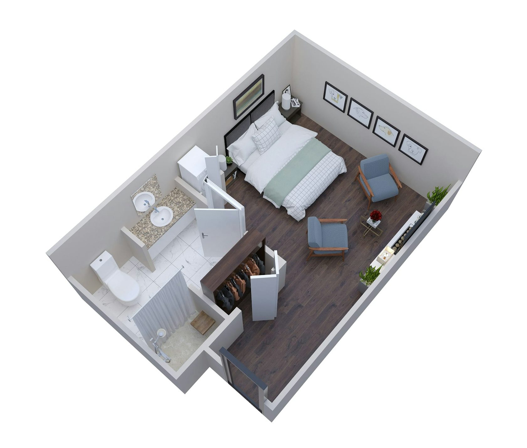 studio apartment floor plans 3d
