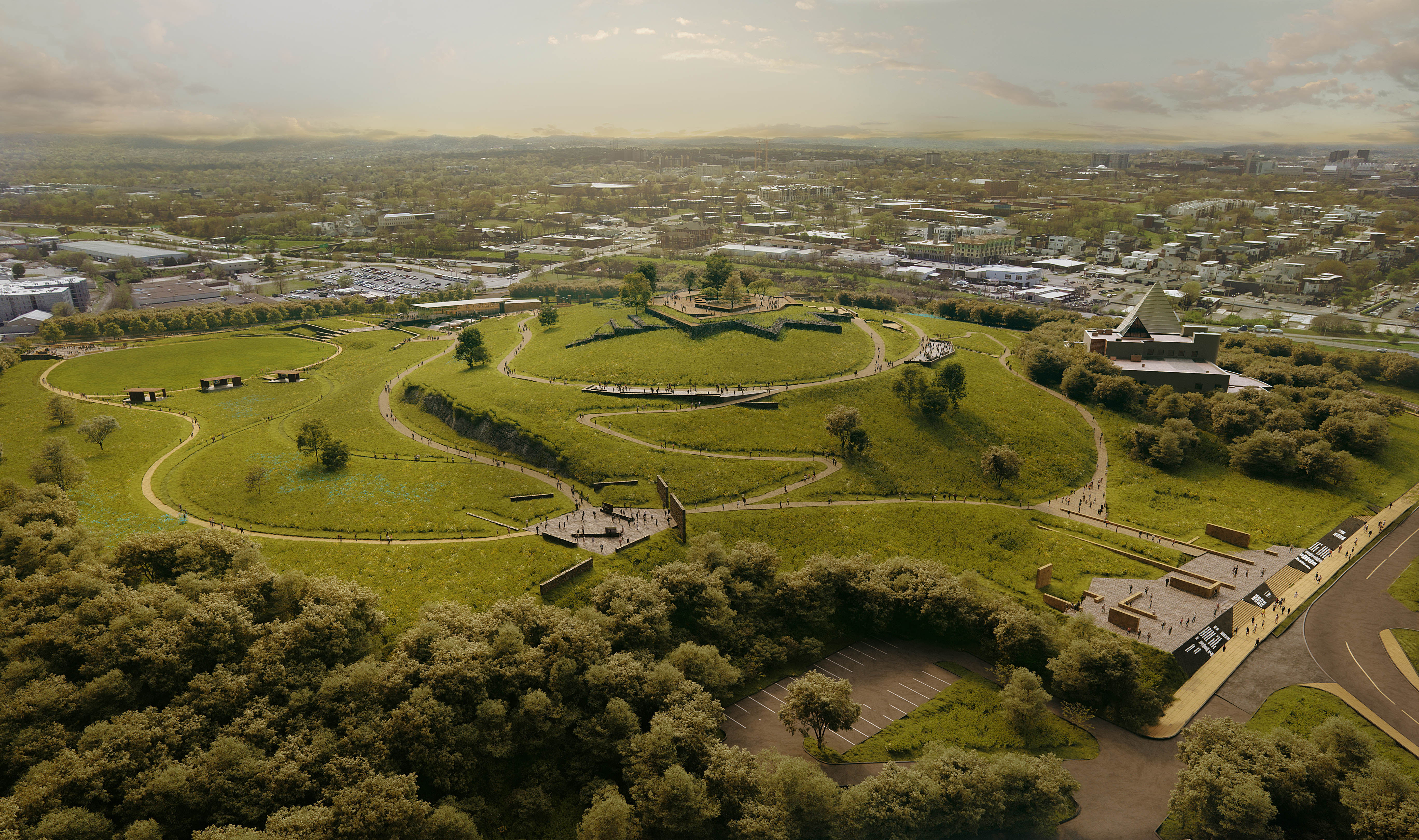 Aerial rendering for Fort Negley park reconstruction project by Lunas