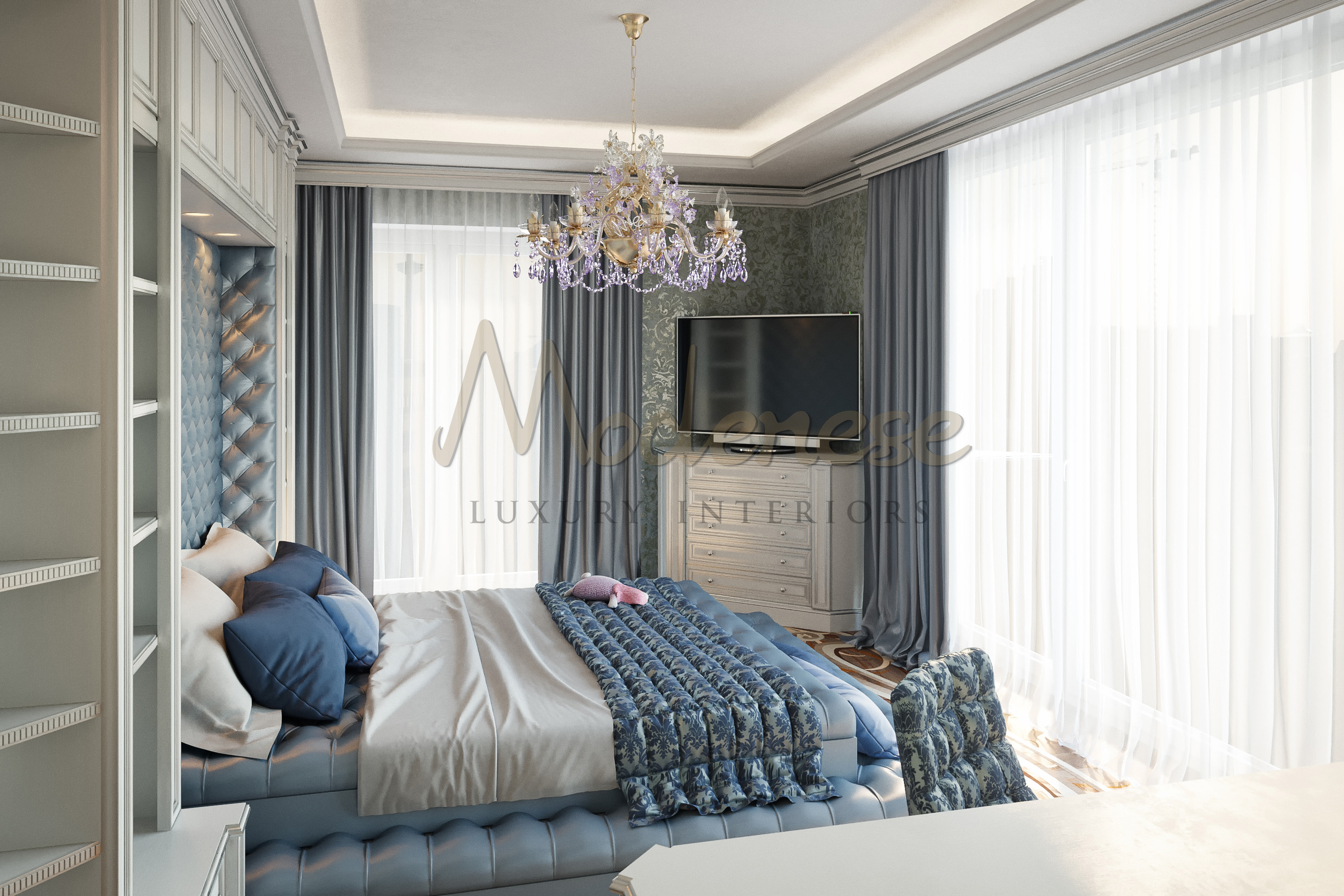 Exquisite Blue Bedroom Design Idea by Modenese Luxury Interiors team by ...