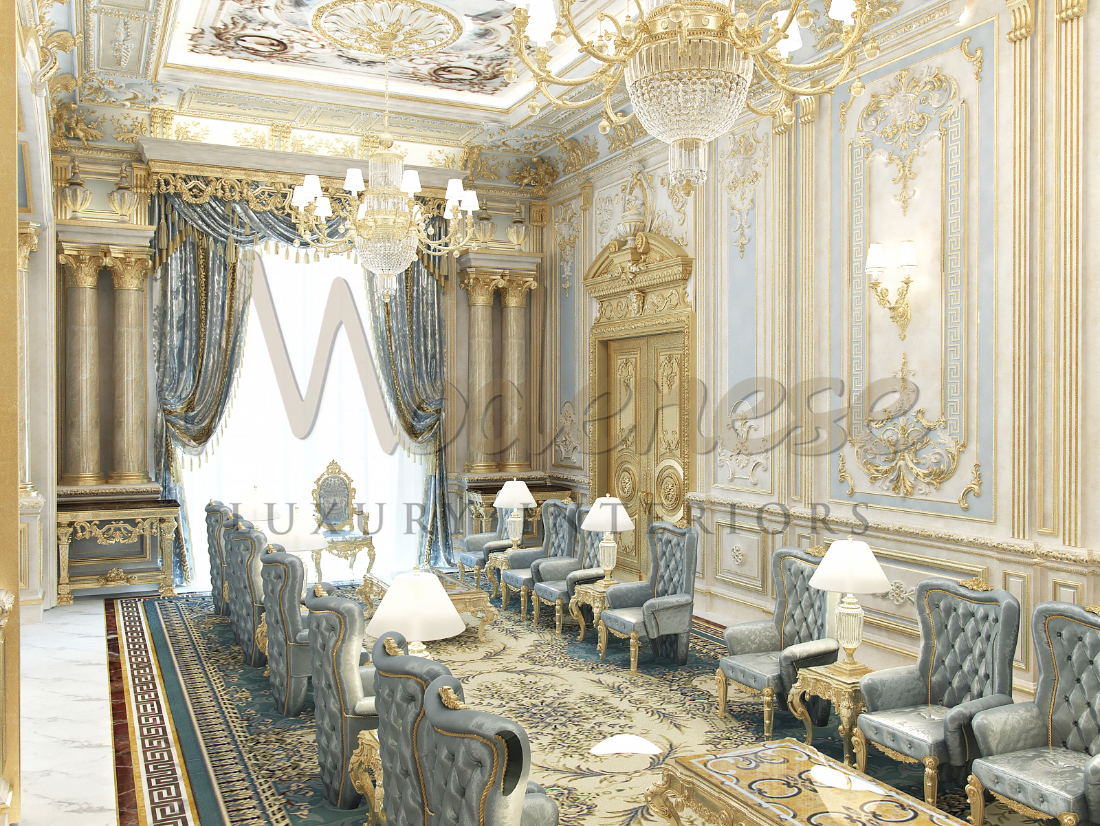 Classical Blue Living Room Design by MODENESE Luxury Interiors - Architizer