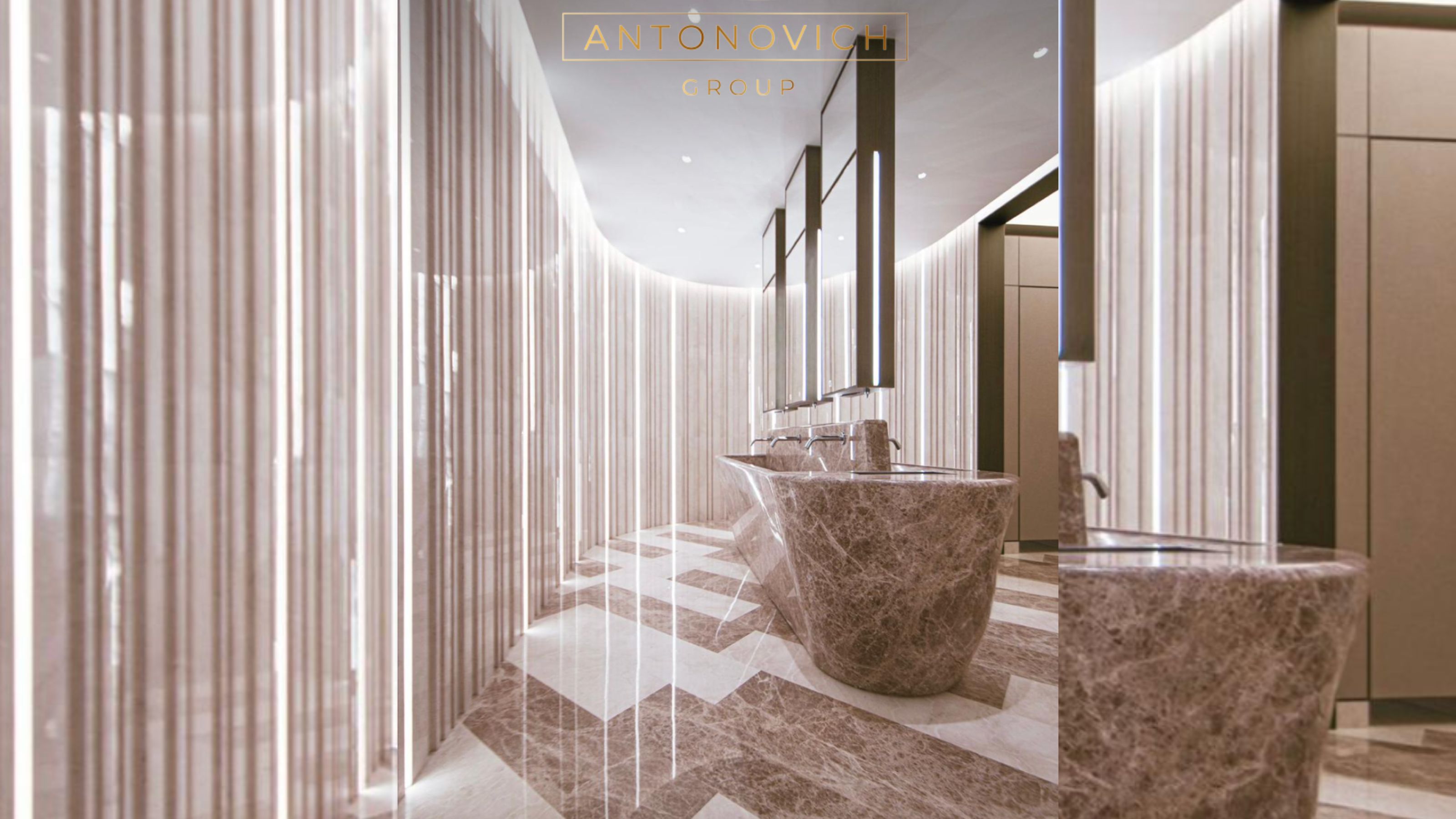 Spacious Bathroom Interior Design with Sink Island Layout by LUXURY ...