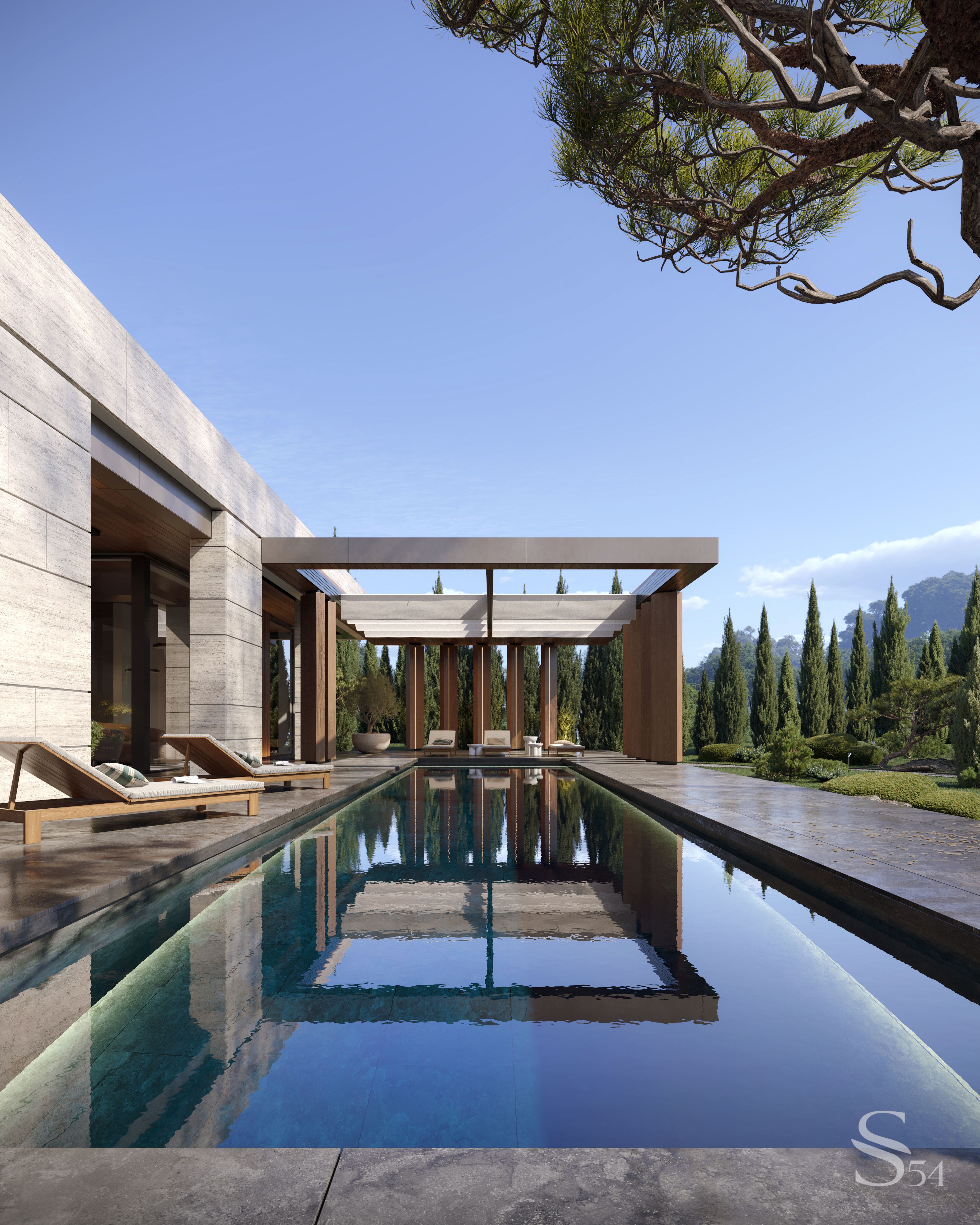 Architectural project of a country house with a swimming pool in Moscow ...