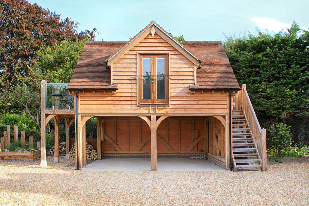 2 Bay Oak Carport With Room Above & Balcony by The Classic Barn Company ...