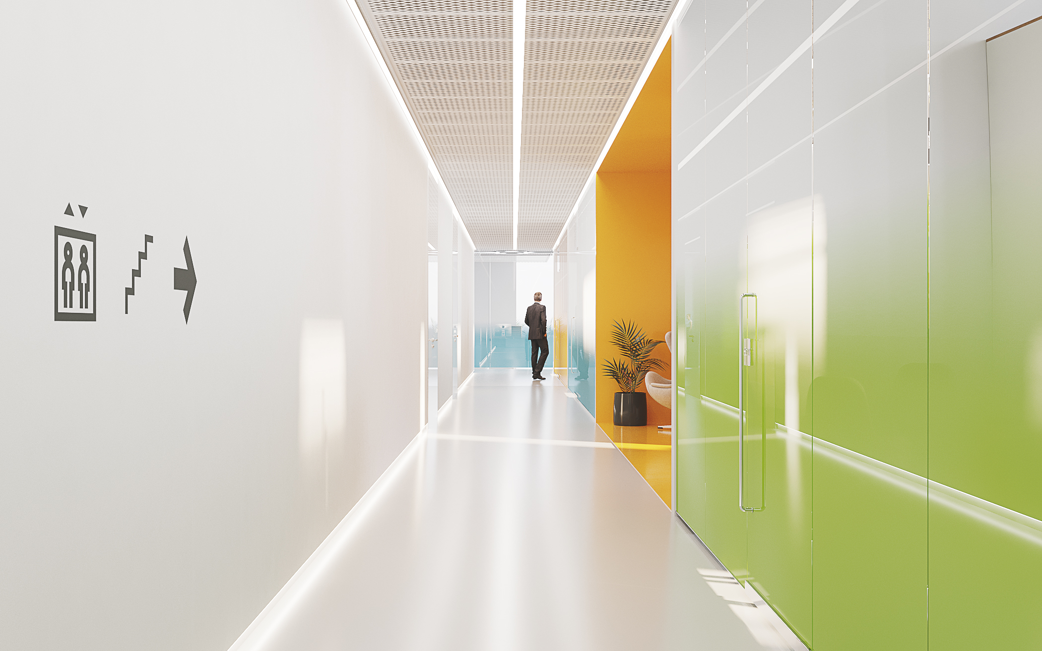 Corridors of the office block of the UPC INTC MSU by Asadov ...