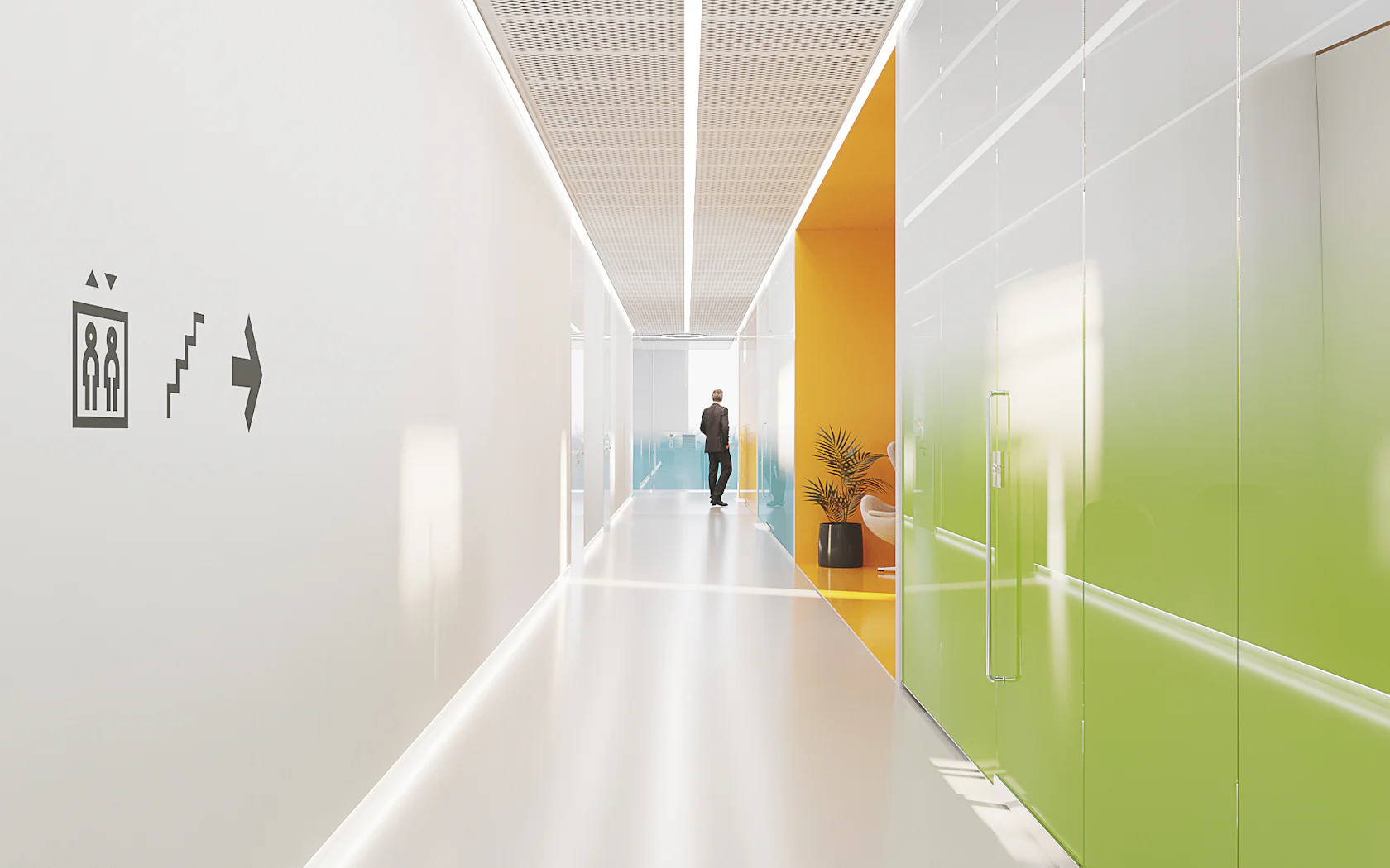 Corridors of the office block of the UPC INTC MSU by Asadov ...