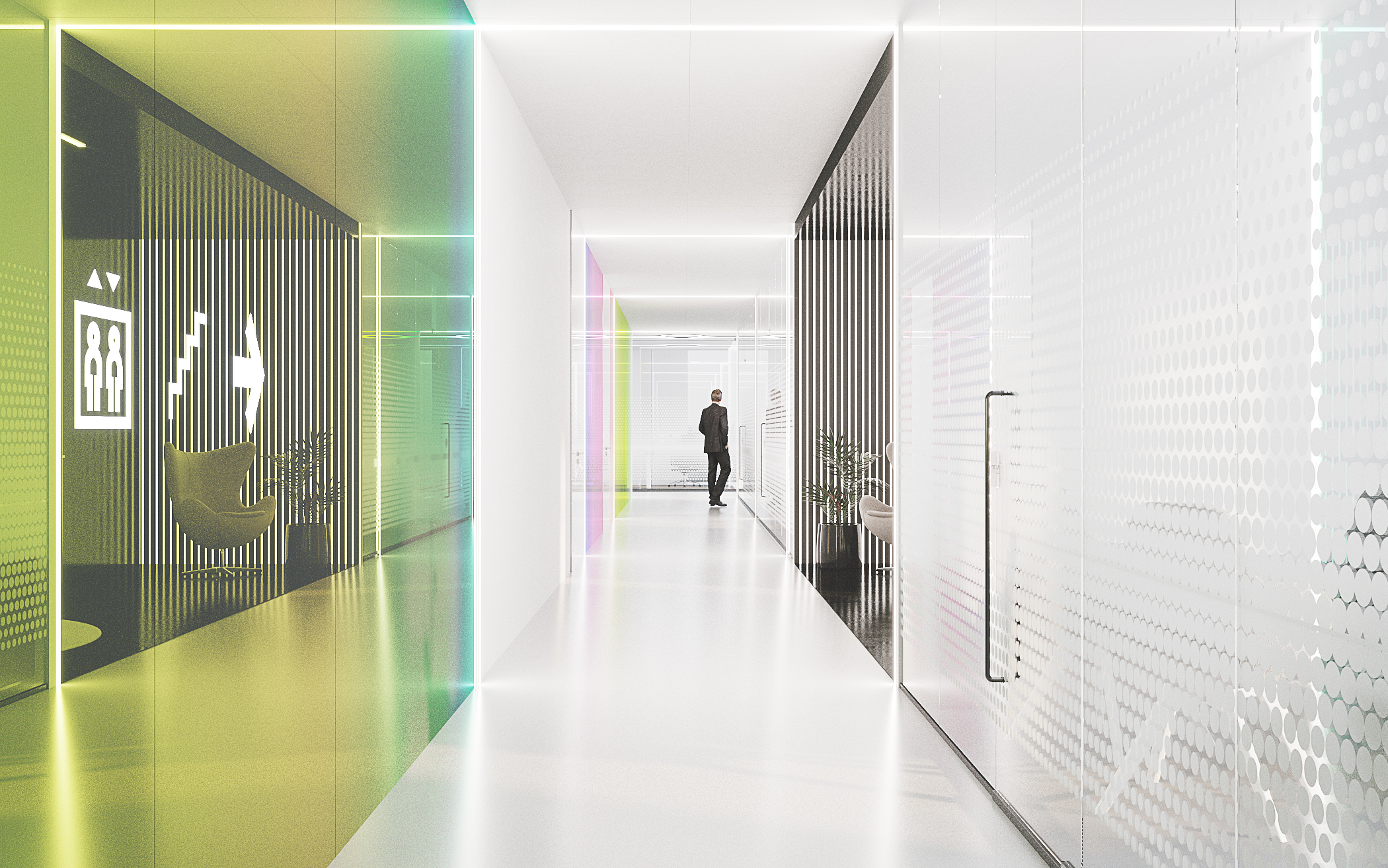 Corridors of the office block of the UPC INTC MSU by Asadov ...