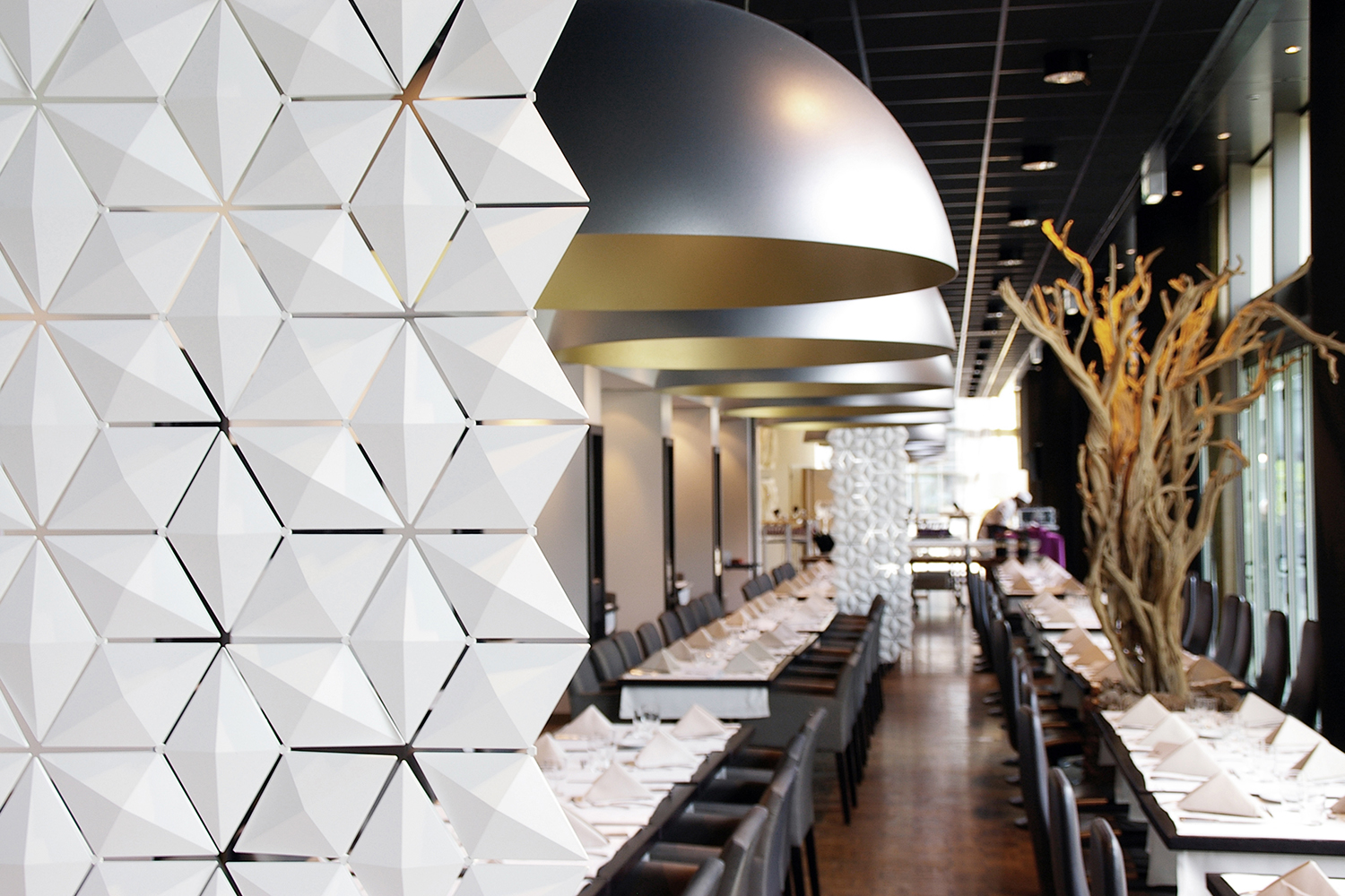 Facet, Suspended Restaurant Separation - Height 98.0” X Width 53.5”
