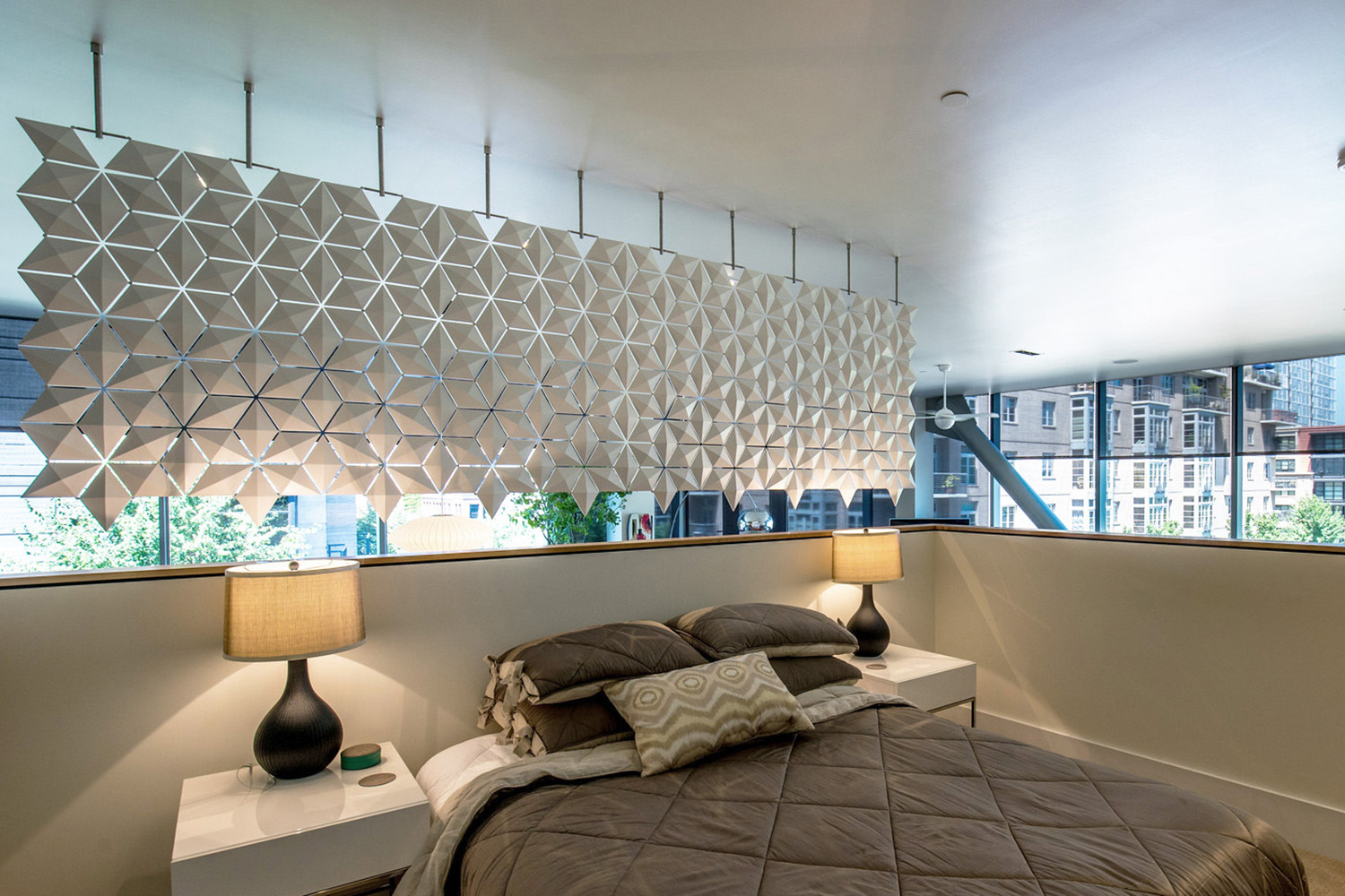 Facet. Suspended Screen - Height 51.6” X Width 120.5”