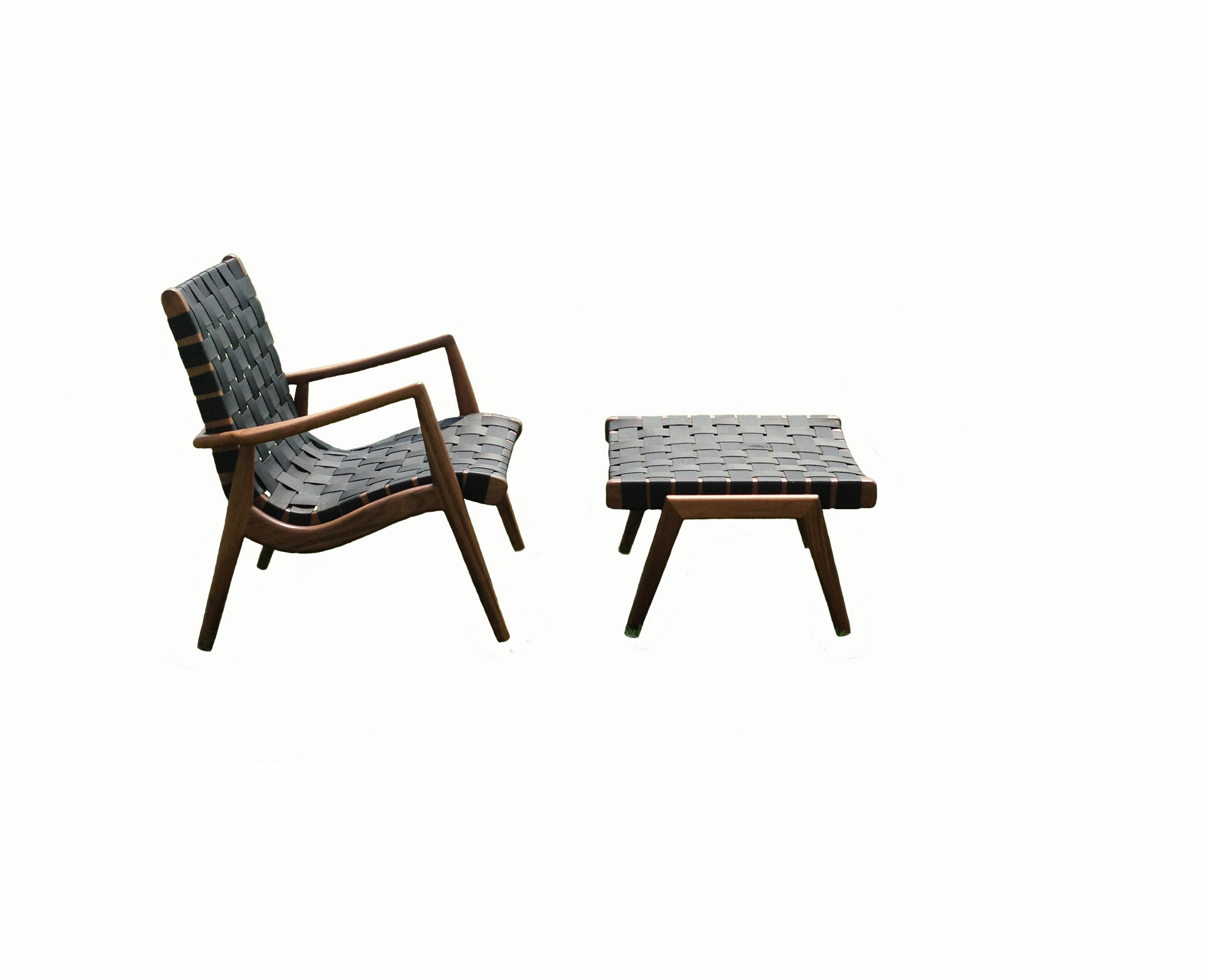 Woven Leather Lounge Chair and Ottoman