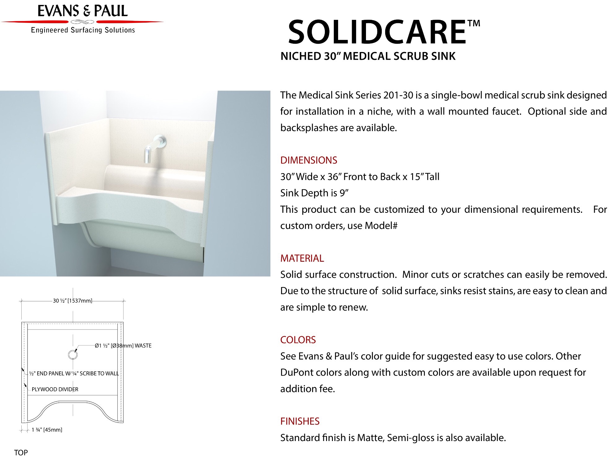 SolidCare™ Niched 30" Medical Scrub Sink