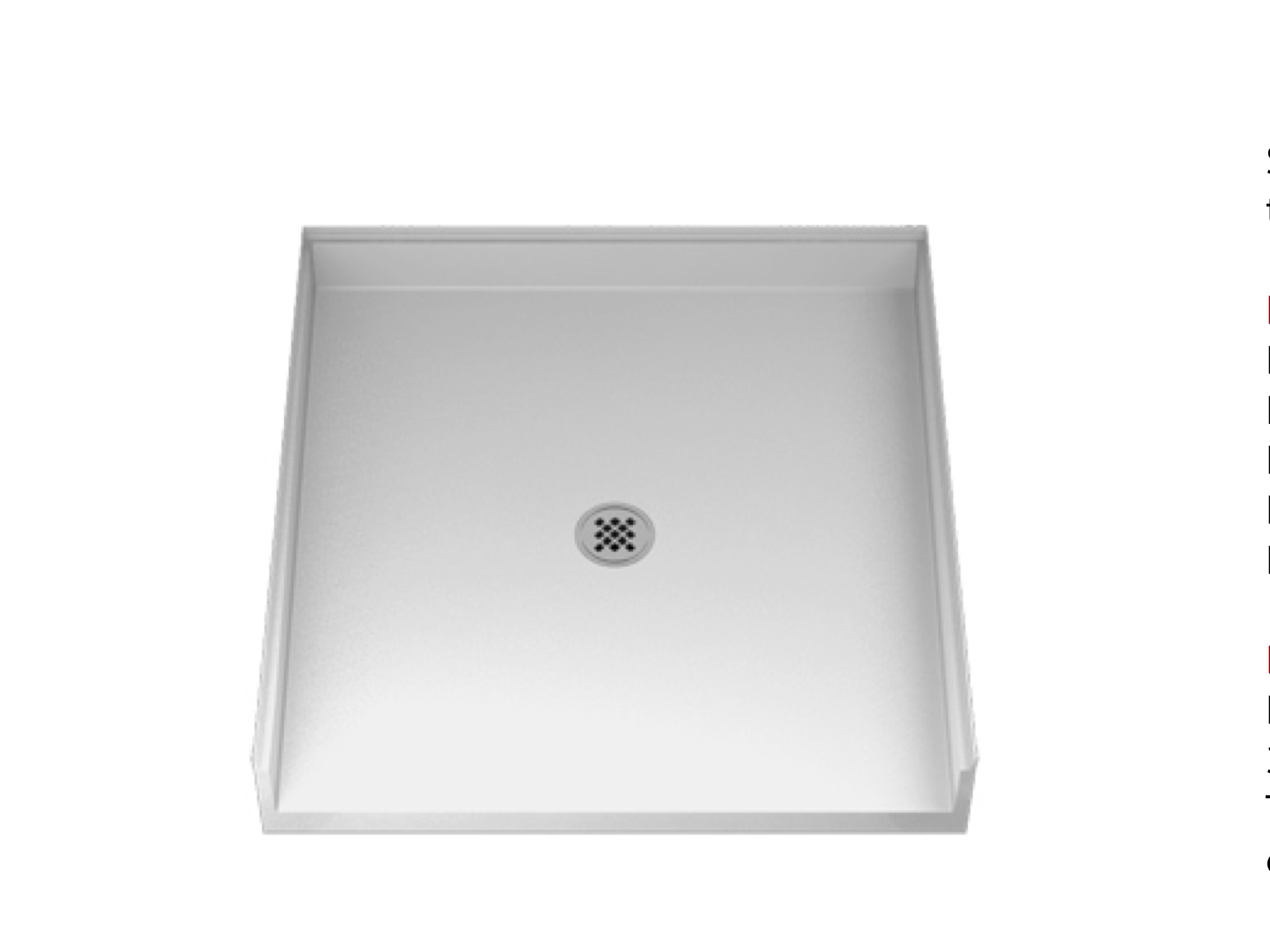 Shower Pan Series 100 32",36",39",42"-Square Roll-In Alcove Shower Base