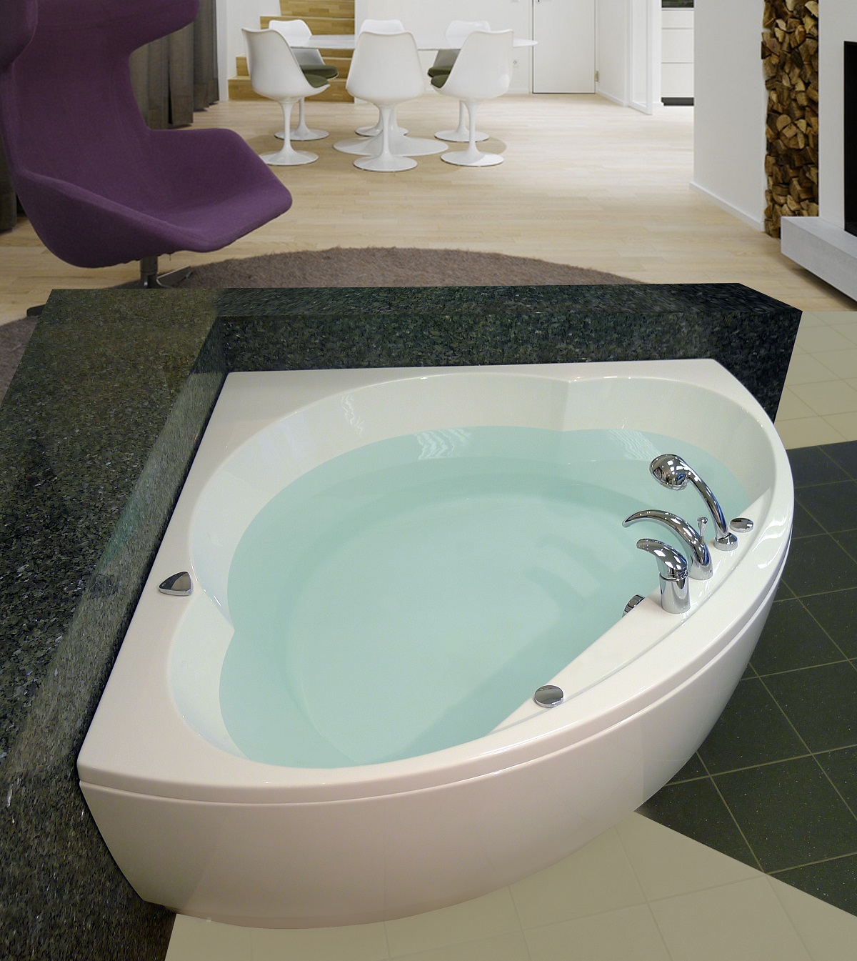 Cleopatra-Wht Corner Acrylic Bathtub