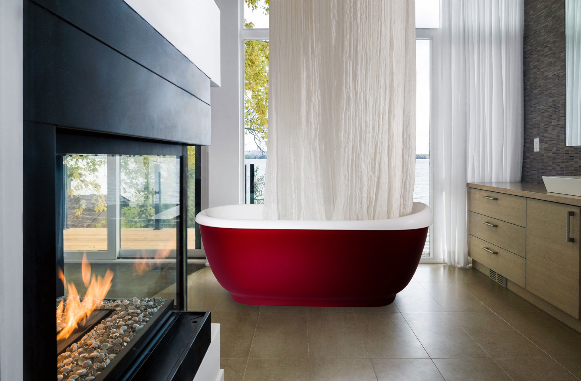 Fido Red Freestanding AquaStone Bathtub
