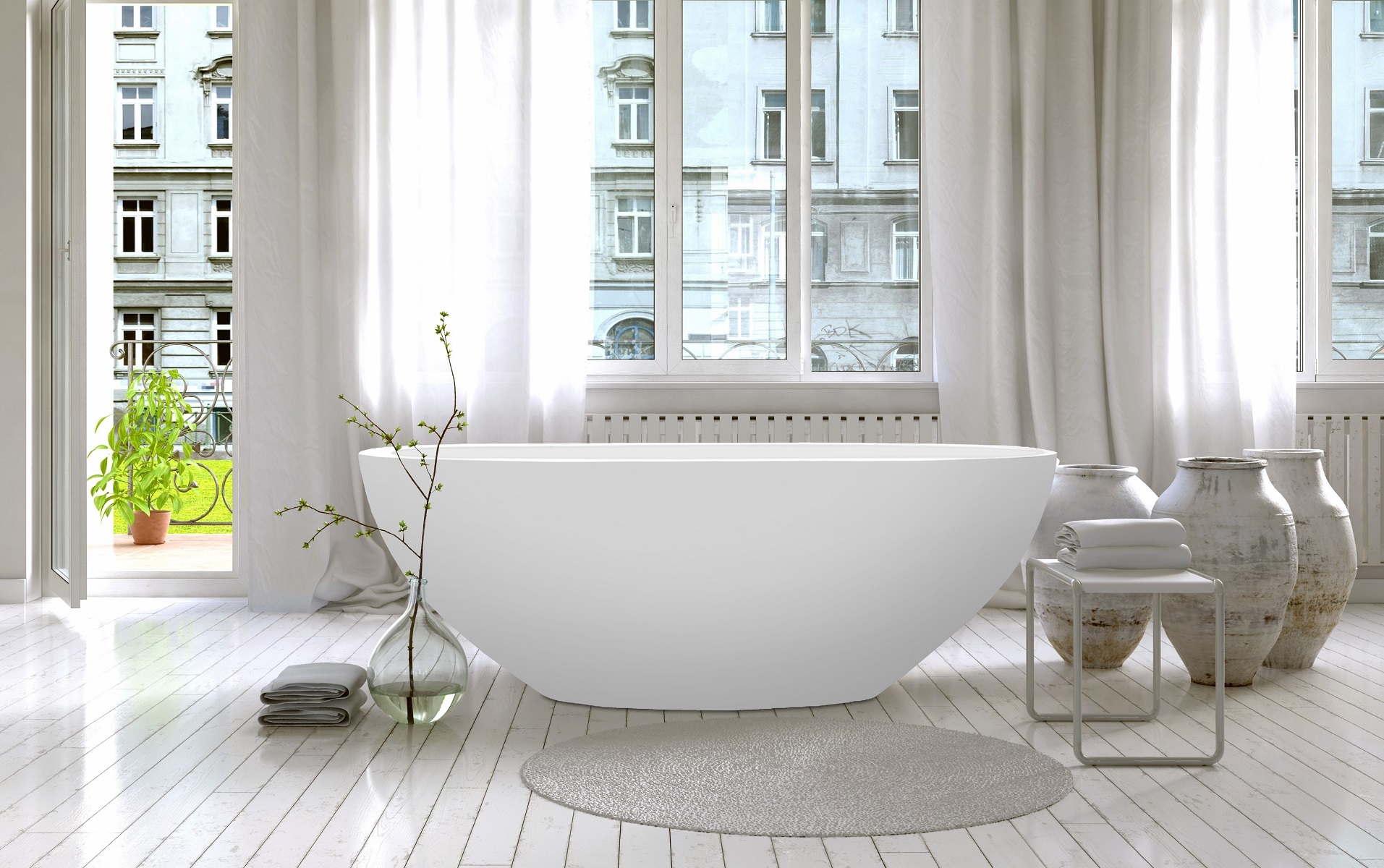 Karolina Freestanding Stone Bathtub - Fine Matte
