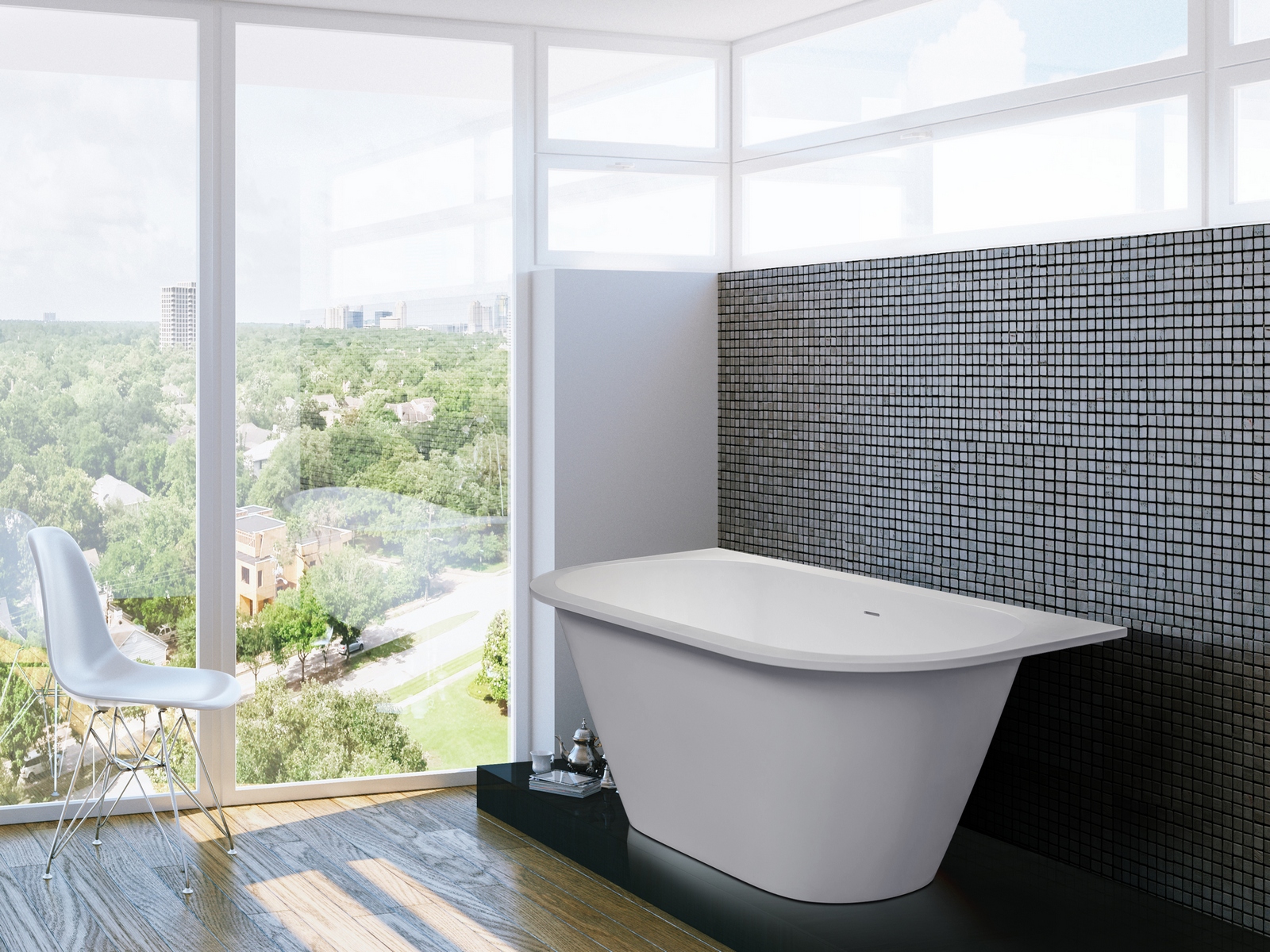 Aquatica Inflection B-W-Wht Back To Wall EcoMarmor™ Bathtub