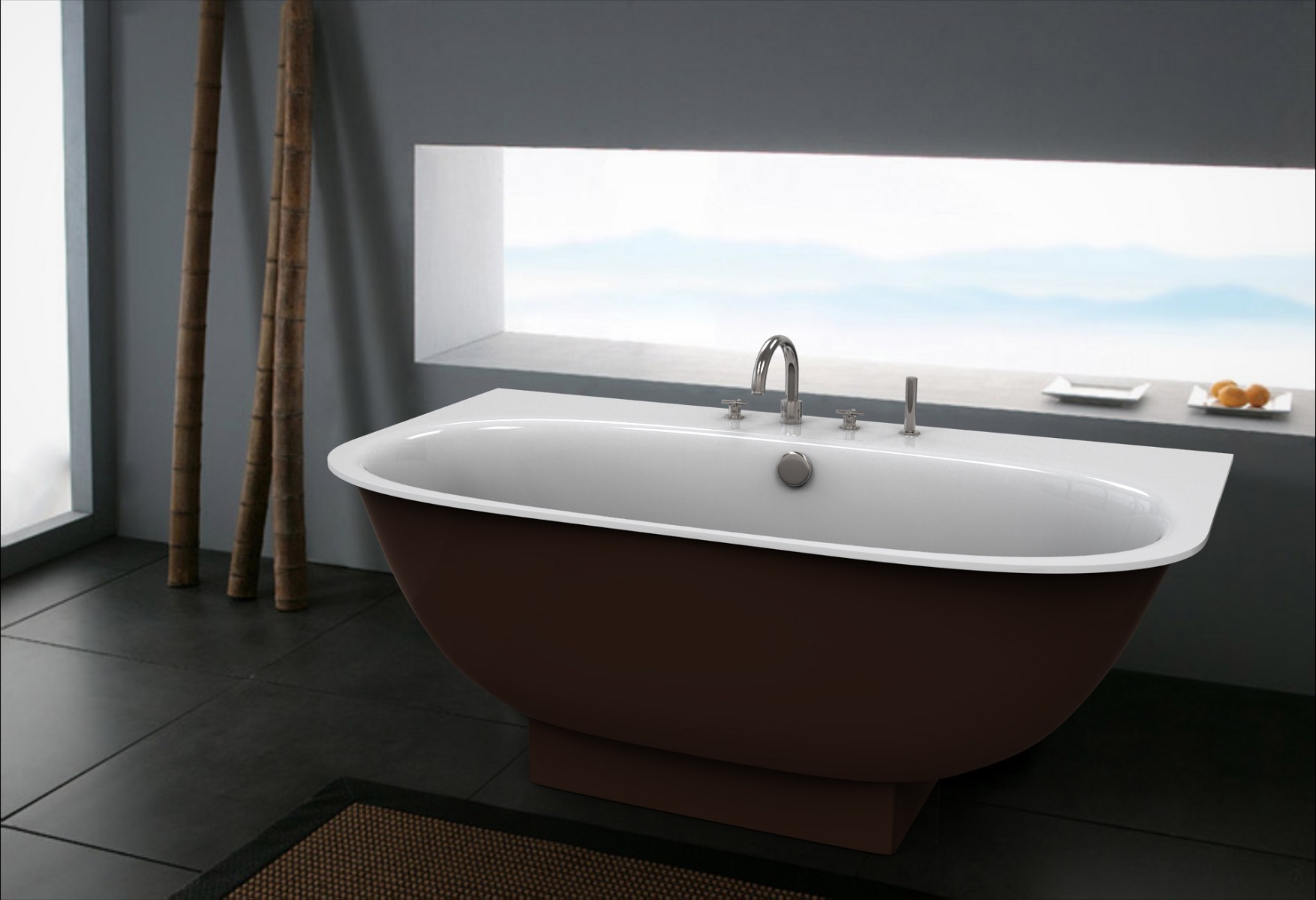 Aquatica Gemina-Espresso Back to Wall EcoMarmor™ Bathtub