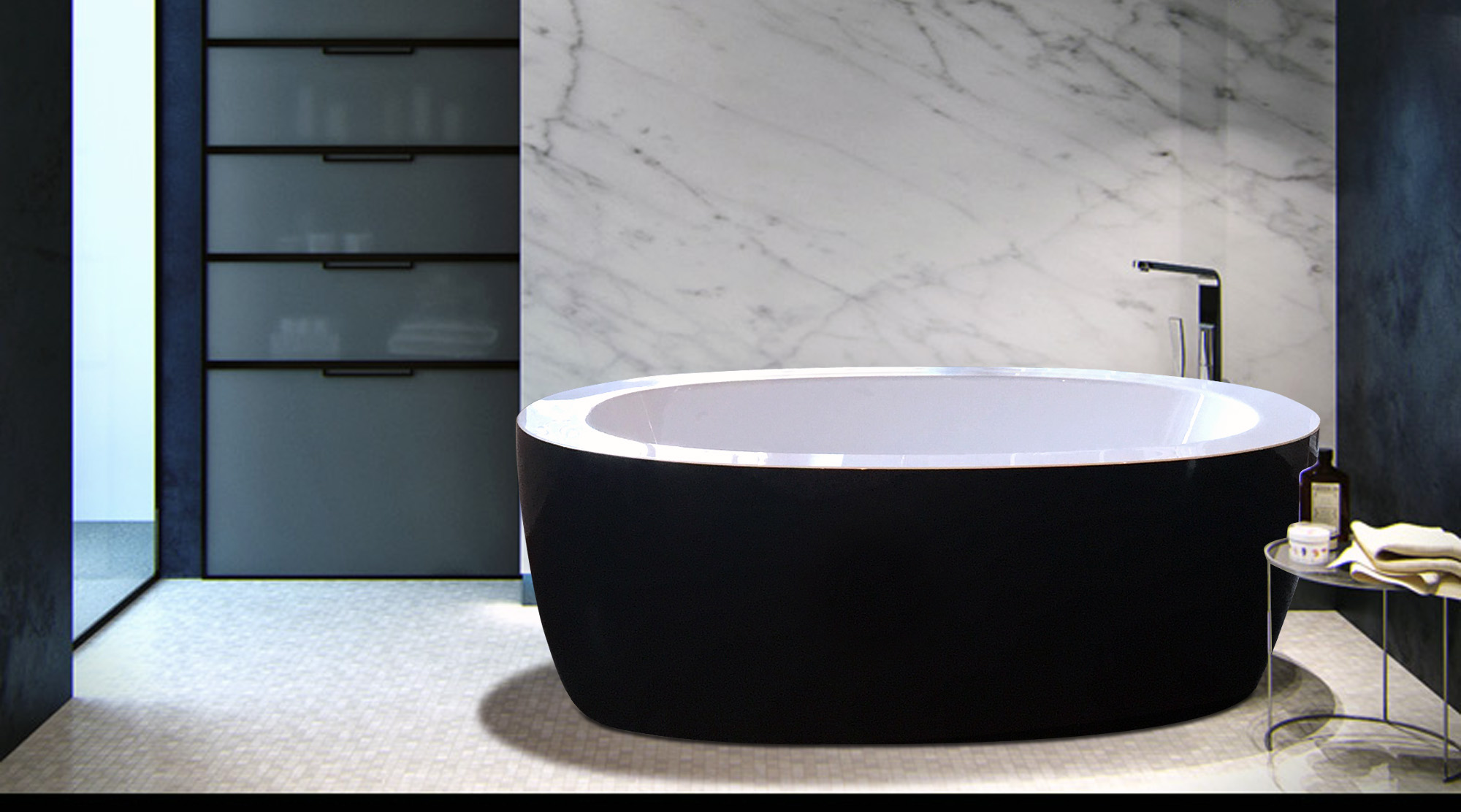 Aquatica Purescape 174B-Blck-Wht Relax Air Massage Bathtub