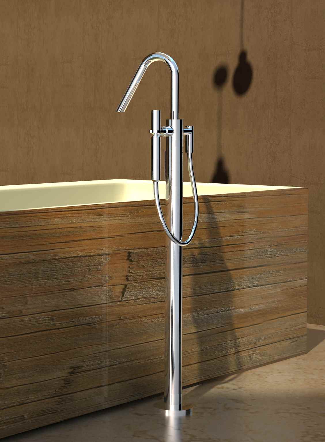 Aquatica Colonna Faucet – Floor Mounted Tub Filler – Brushed Nickel