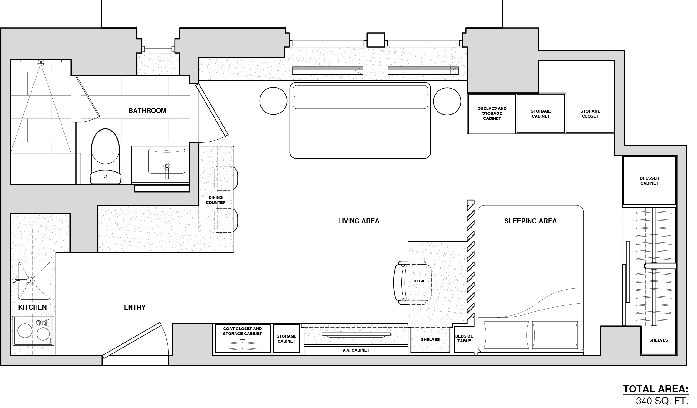 План студии 30 кв.м с расстановкой мебели