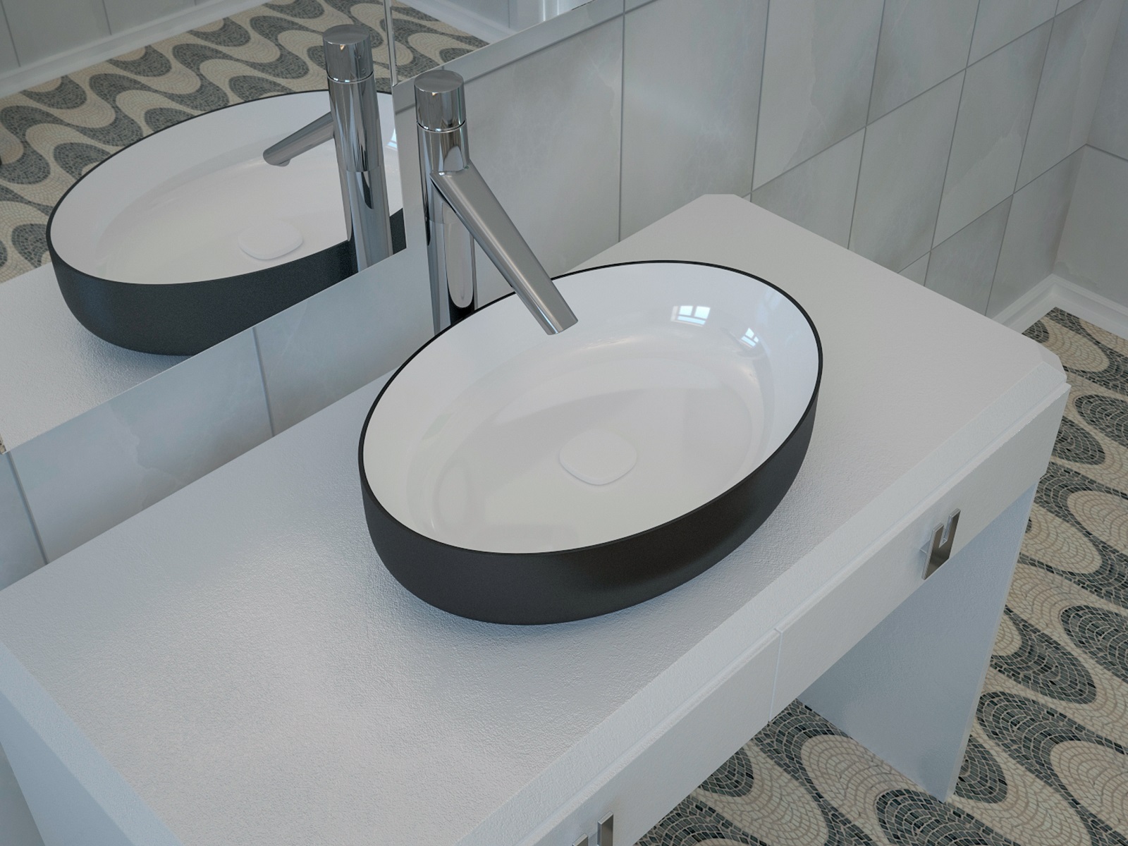 Metamorfosi-Black-Wht Oval Ceramic Bathroom Vessel Sink
