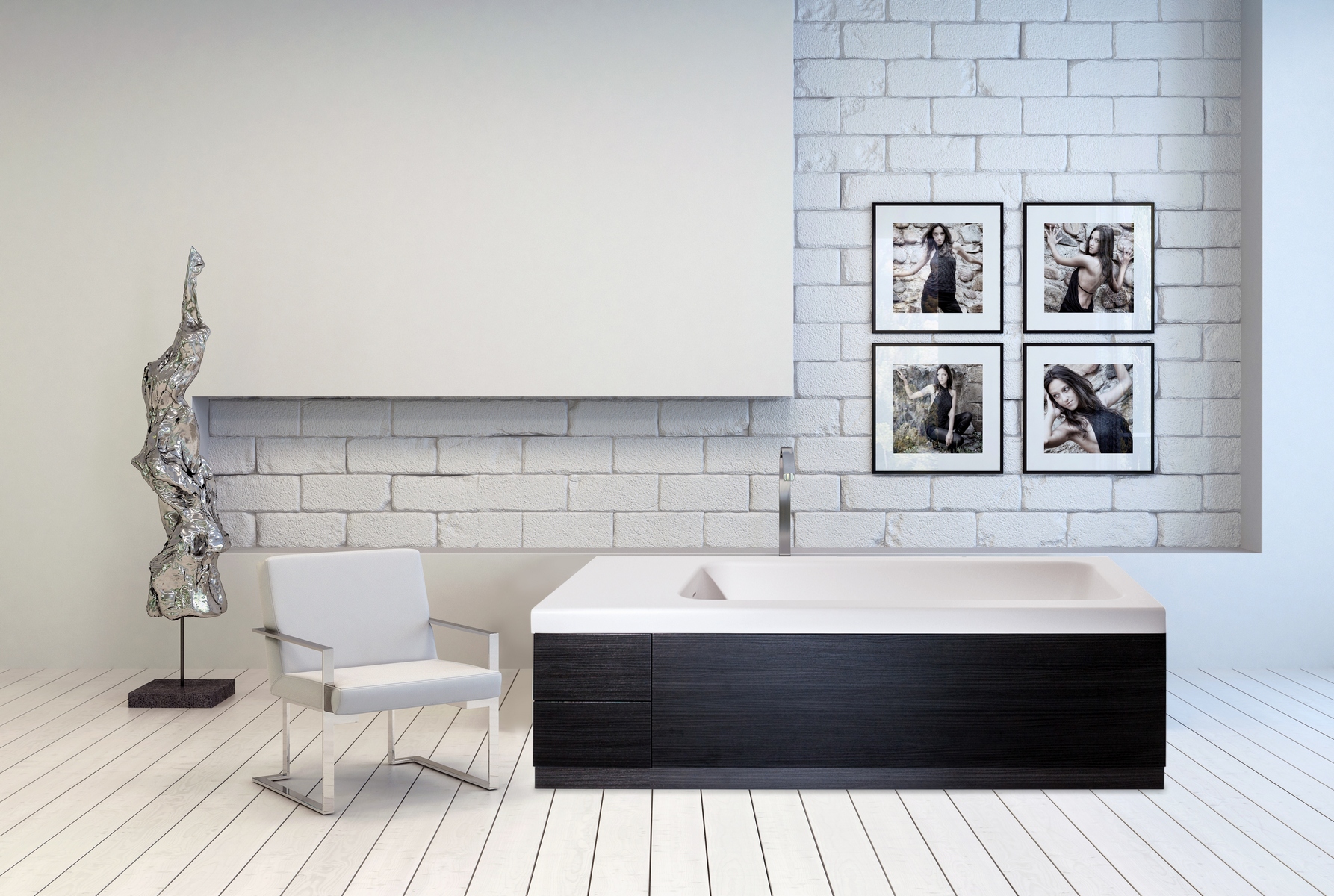 Pure 2 by Aquatica Back To Wall Stone Bathtub with Decorative Wooden Side Panels 