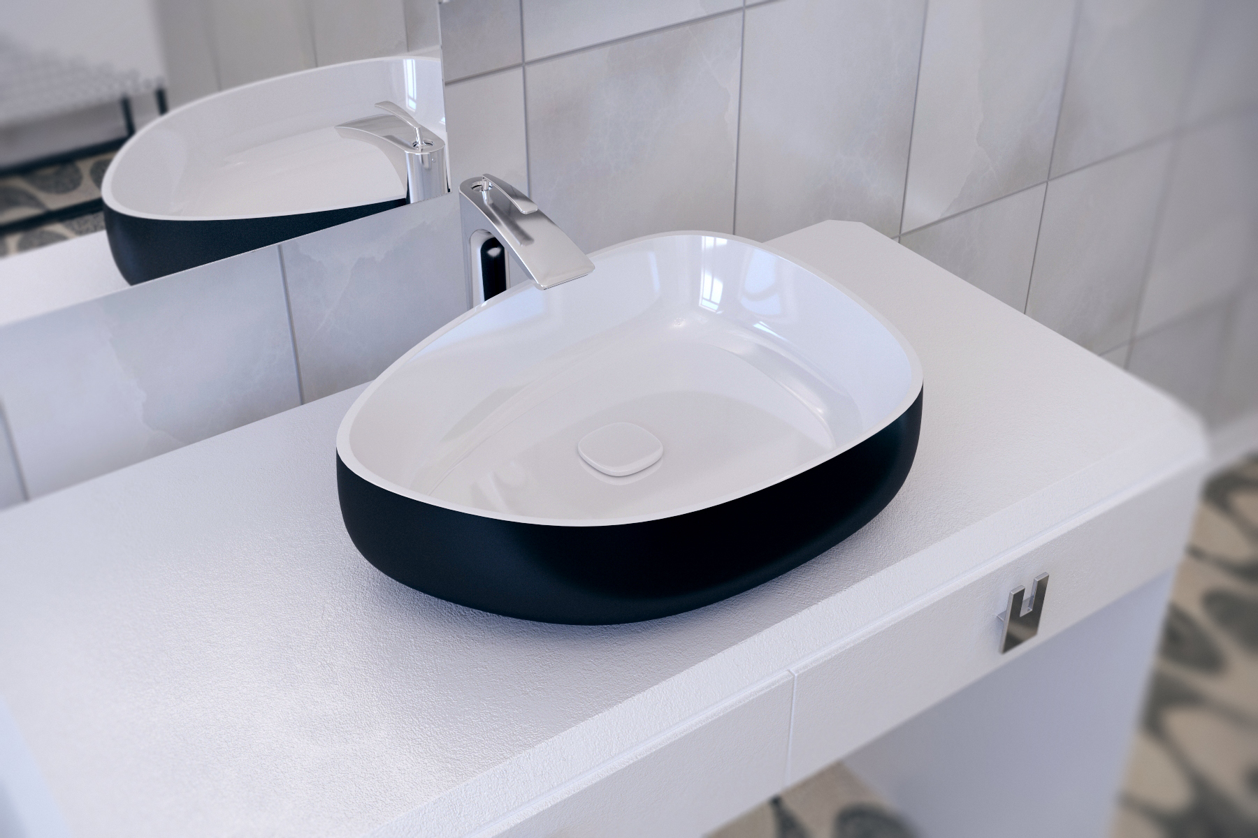 Metamorfosi-Black-Wht Shapeless Ceramic Bathroom Vessel Sink