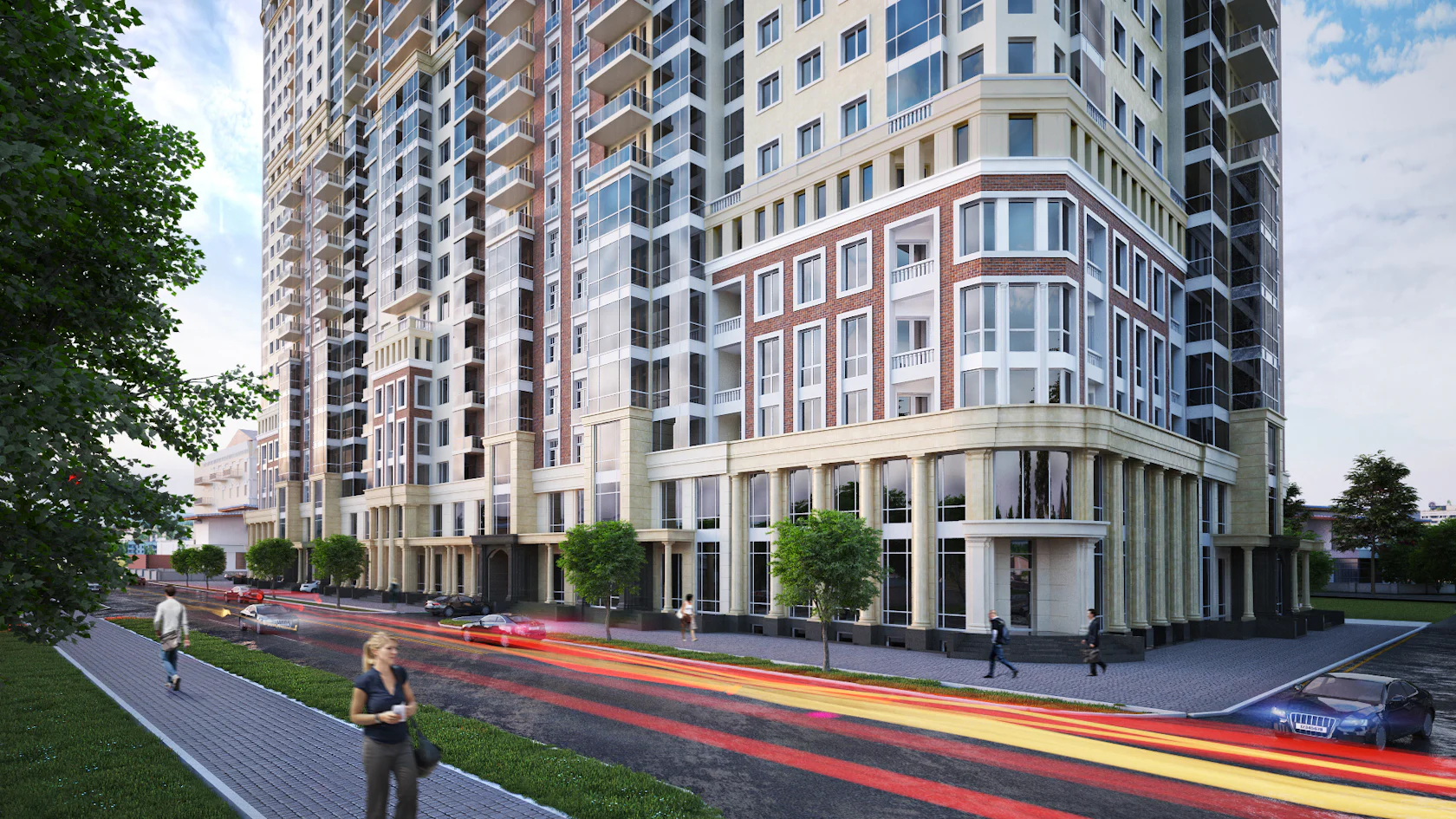 The concept of multi-storey three-section residential building with ...