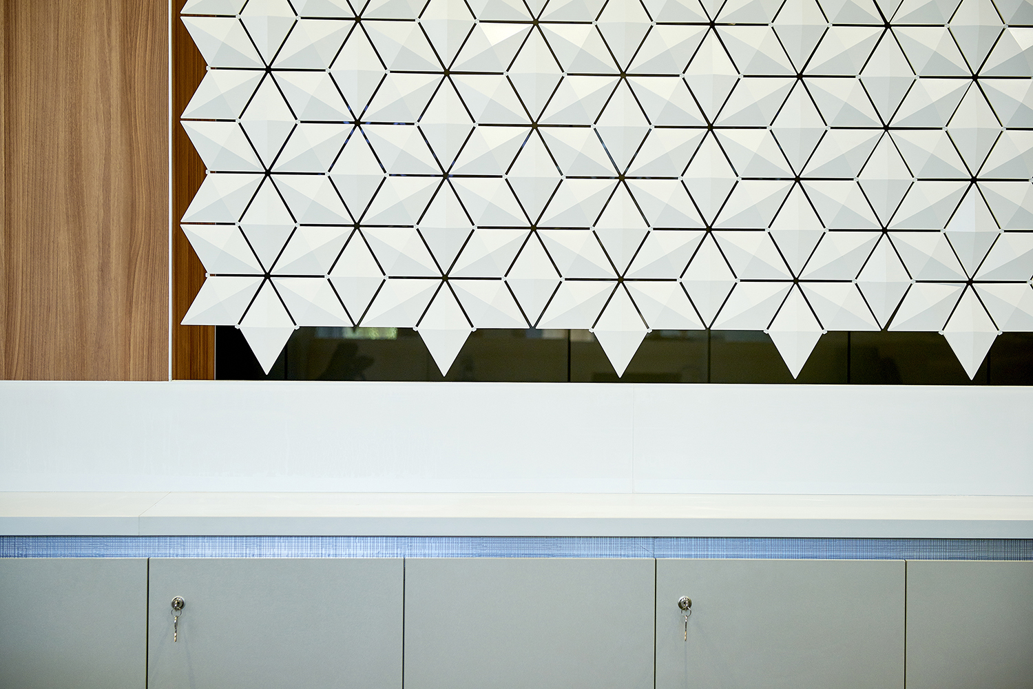 Facet, Suspended Separation Divider - Height 105.9” X Width 107.1”