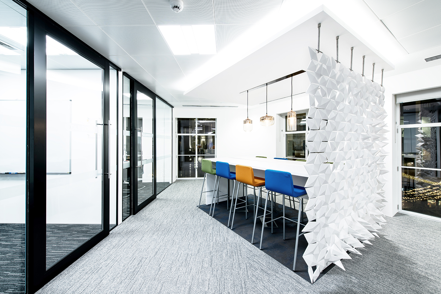 Facet. Suspended Office Divider - Height 98.0” X Width 80.3”