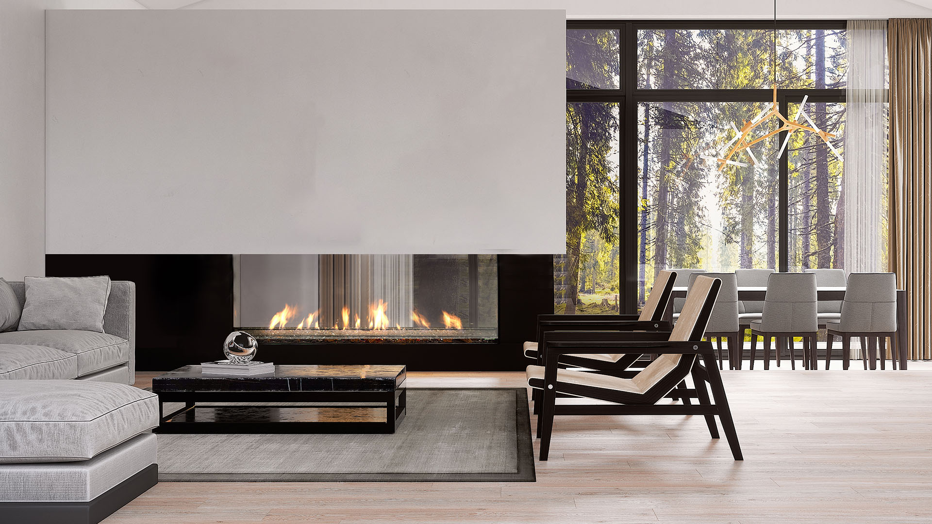 Escea KS75 Glass Barrier See-through Gas Fireplace
