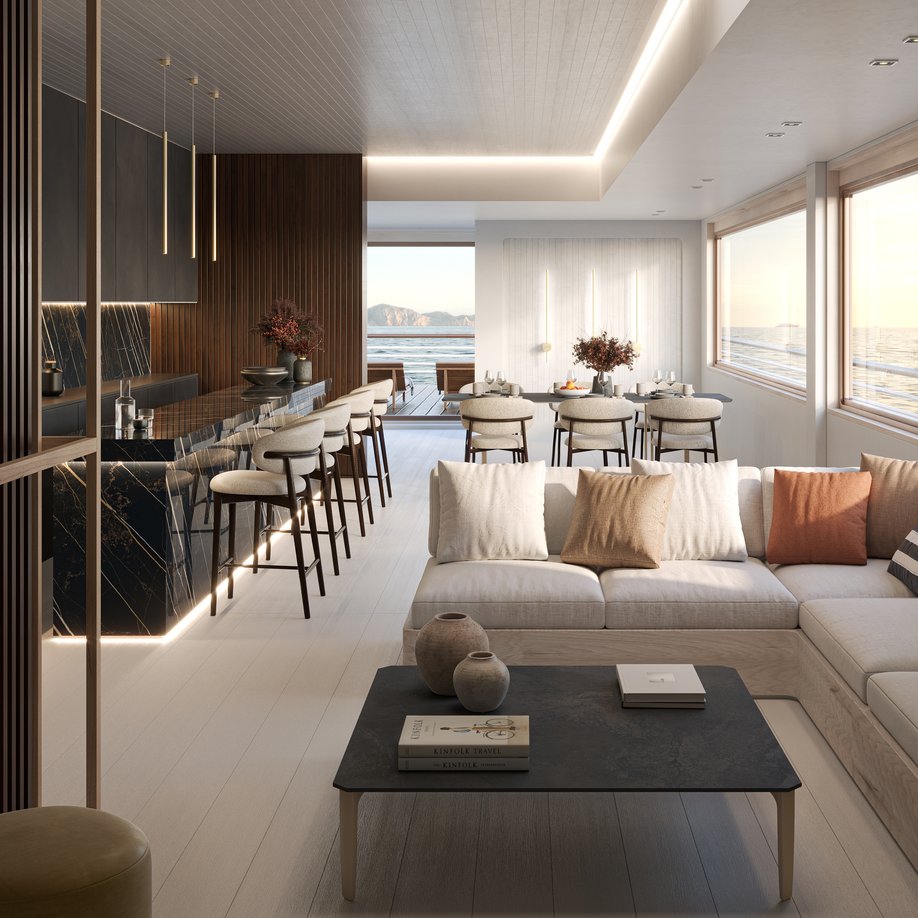Nautical décor: porcelain stoneware performance at sea