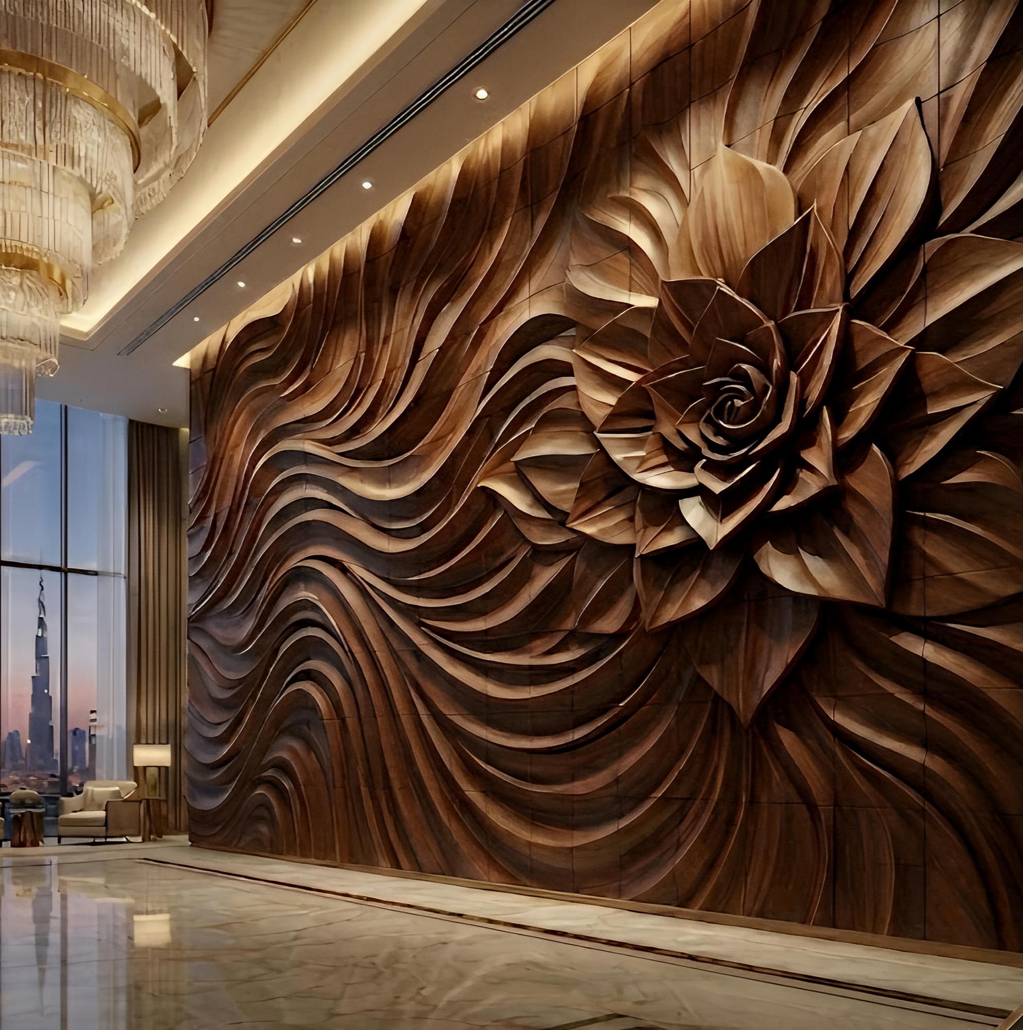 The Desert Rose – Monumental 3D Hand-Carved Teak Wall Sculpture