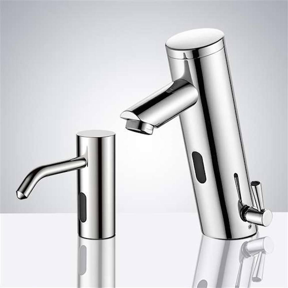 Platinum Commercial Temperature Control Thermostatic Sensor Tap with Matching Soap Dispenser