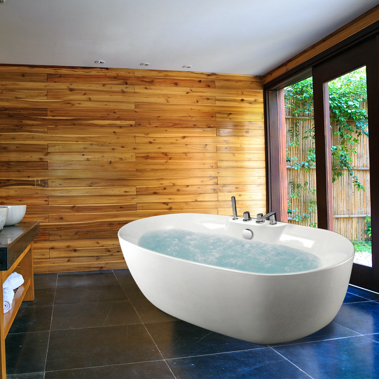 Modena White Acrylic Freestanding Indoor Bathtub with Faucet