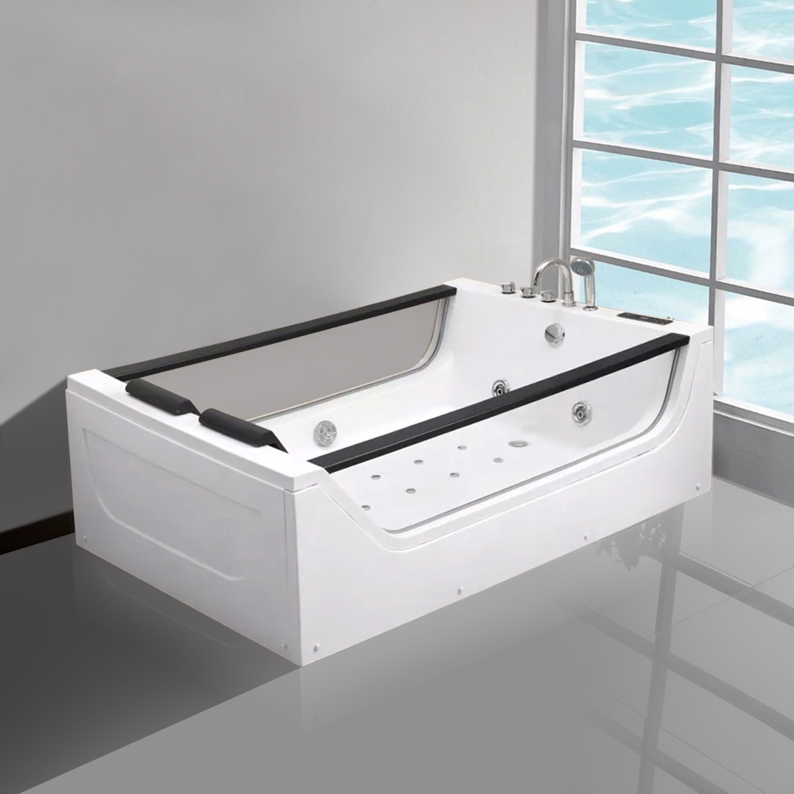 Barletta White Computer Controlled Acrylic Freestanding Indoor Bathtub with Body Jets and Faucet