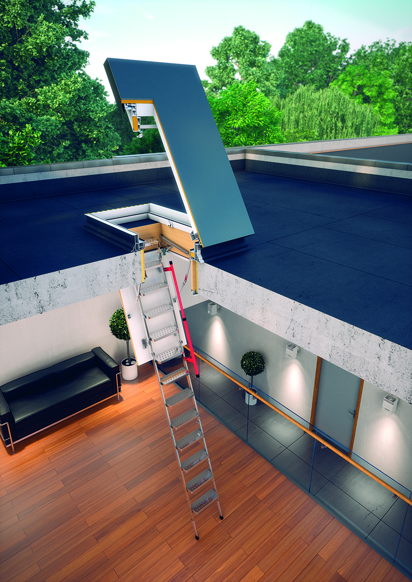 LML metal loft ladder and DRL flat roof access door | FAKRO