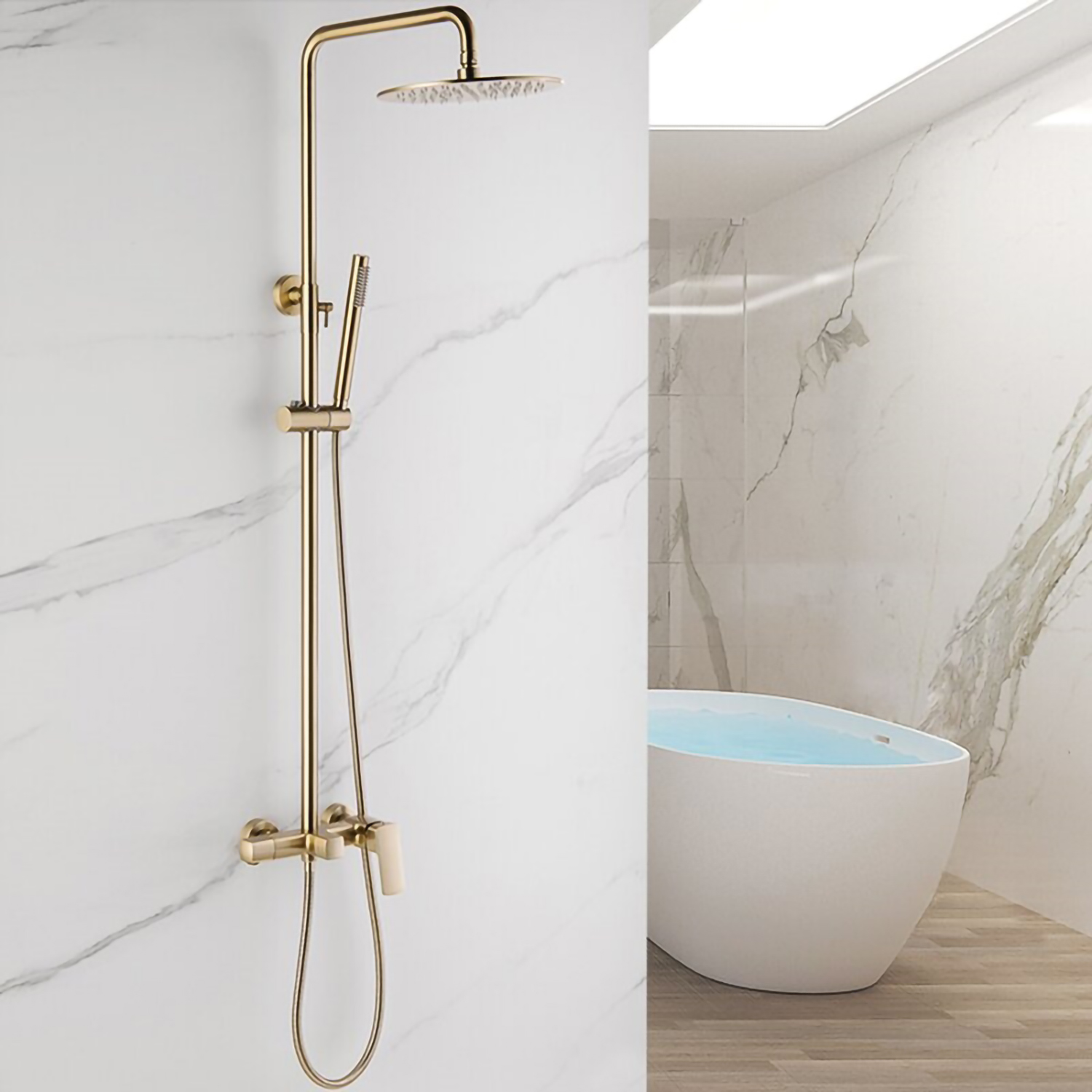 Fontana Brushed Gold Wall Mounted Exposed Install Shower System