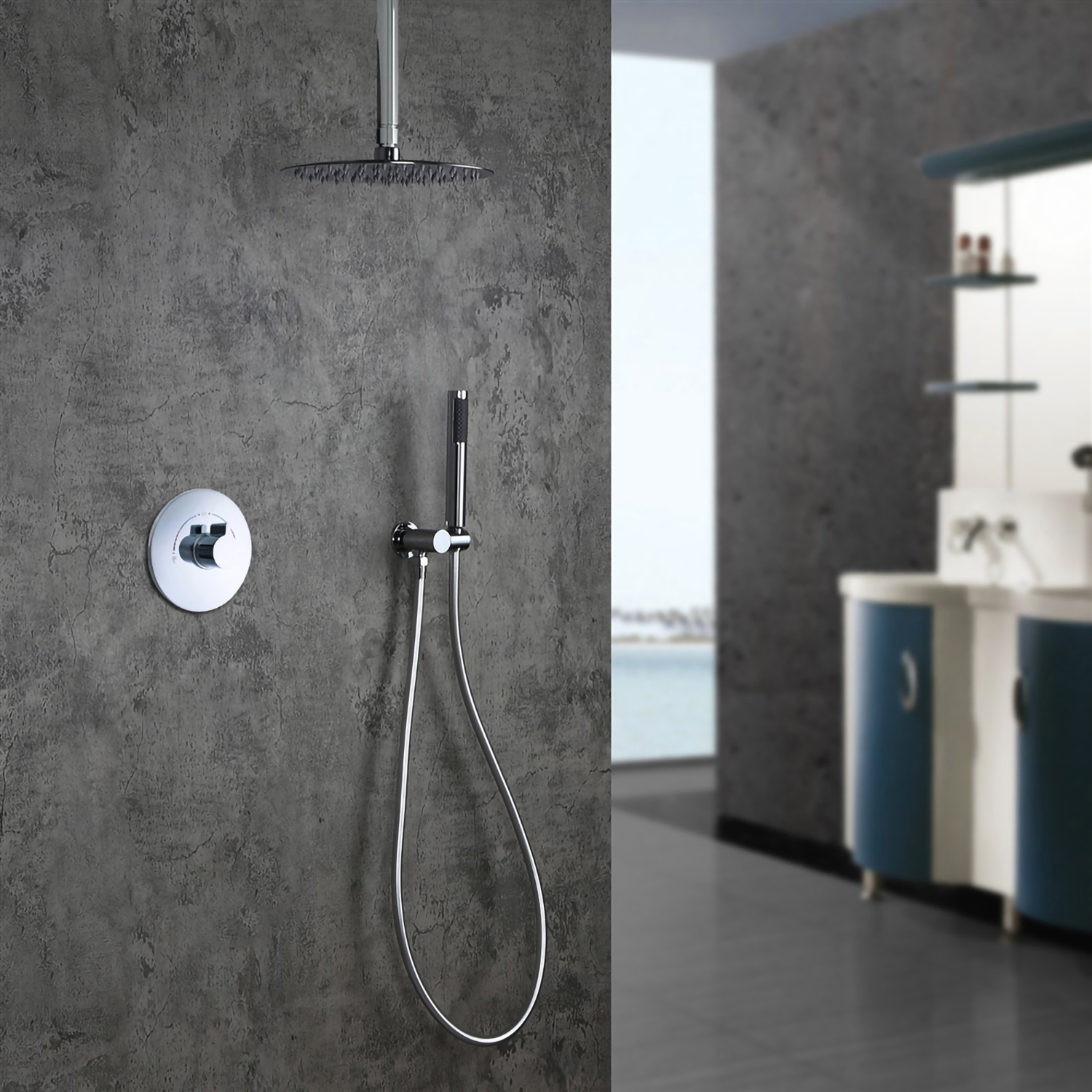 Fontana Lima 2-Way Shower Set - Round Chromed Brass Shower Head